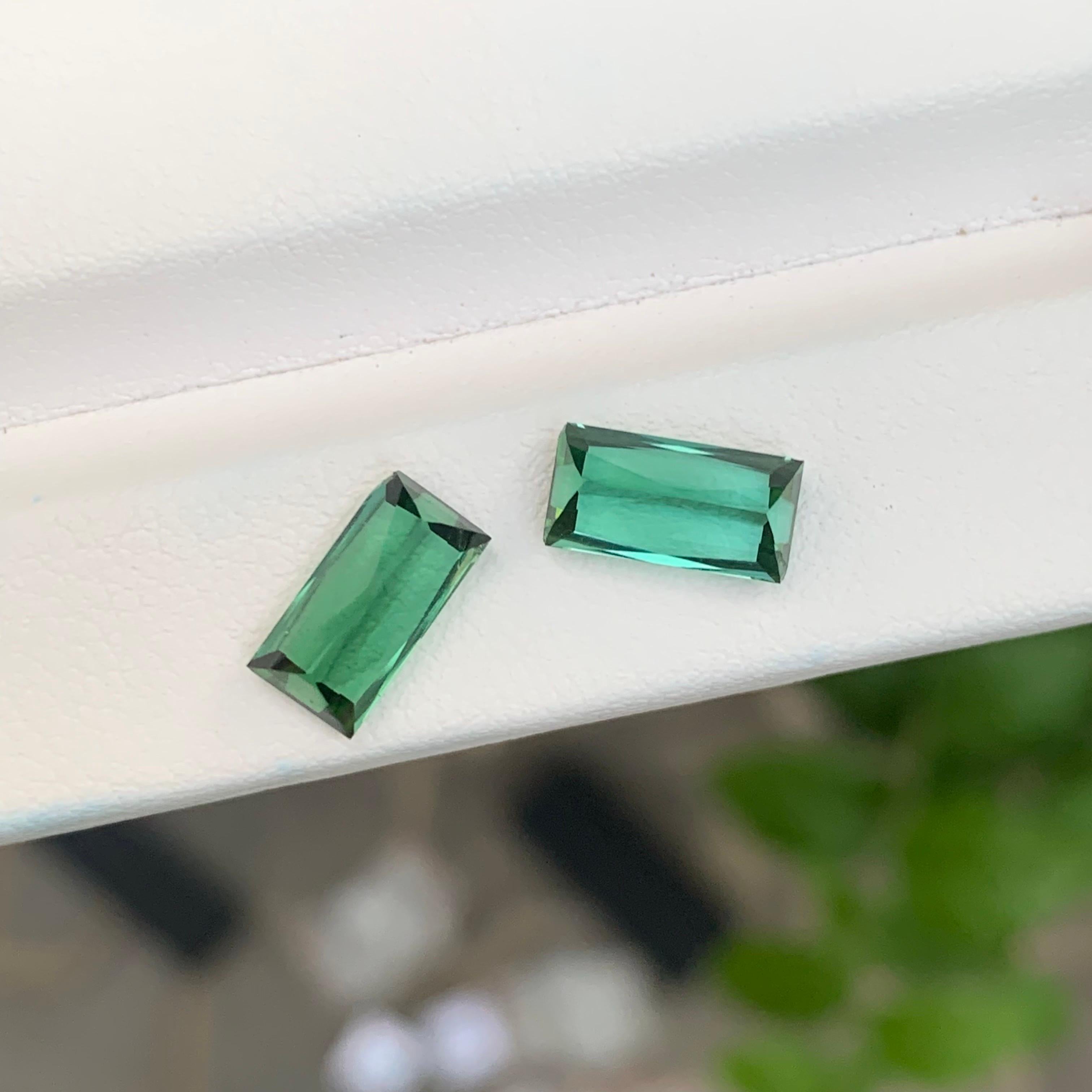 Baguette Cut 3.45 Carats Natural Green Blue Tourmaline Pair Loose Gemstone For Earrings For Sale
