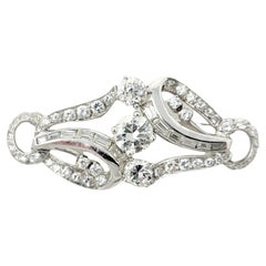 3.45 Carats Total Round Brilliant and Baguette Diamond Swirl Brooch in Platinum