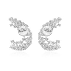 3,45 Ct. Pendientes de diamantes redondos y pera SI/H de oro blanco de 14 quilates Joyería hecha a mano