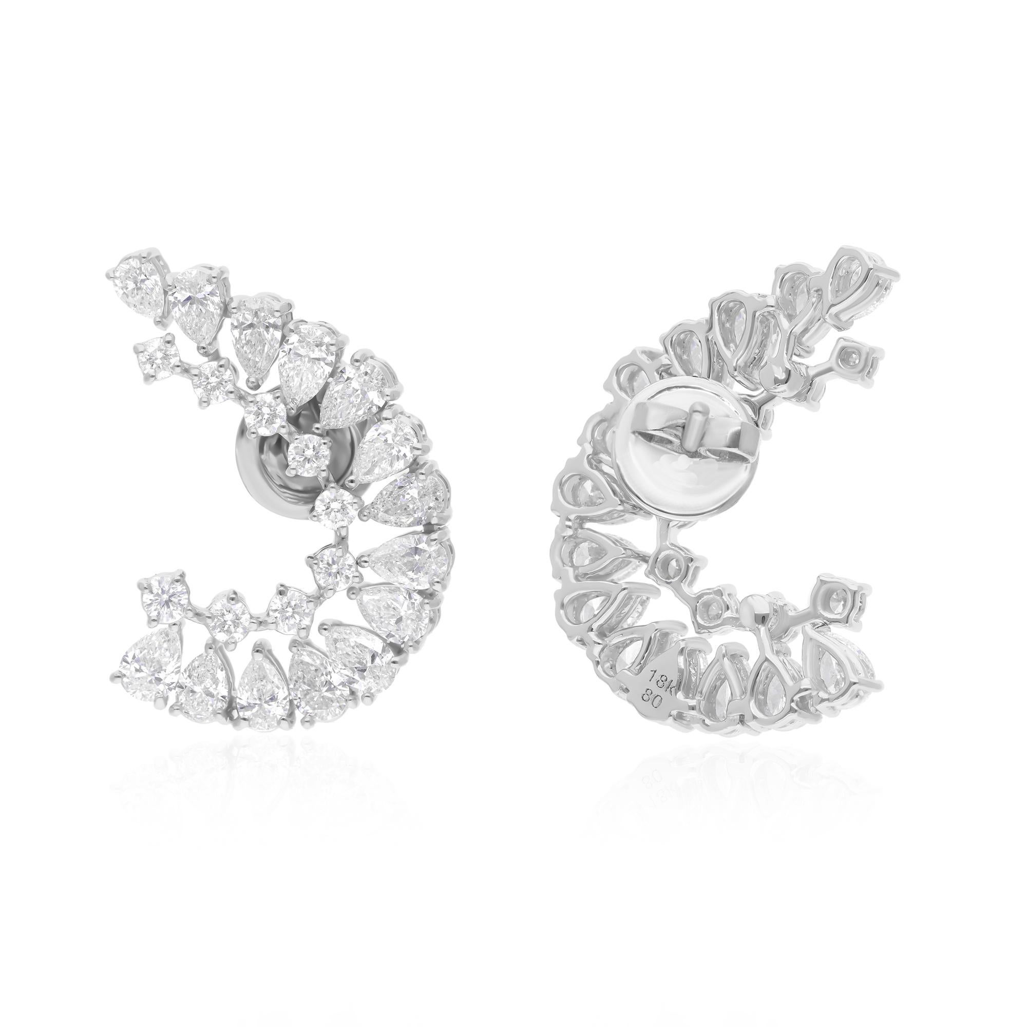 Moderno 3,45 Ct. Orecchini con diamanti tondi e a pera SI/H Gioielli fatti a mano in oro bianco 14 carati in vendita