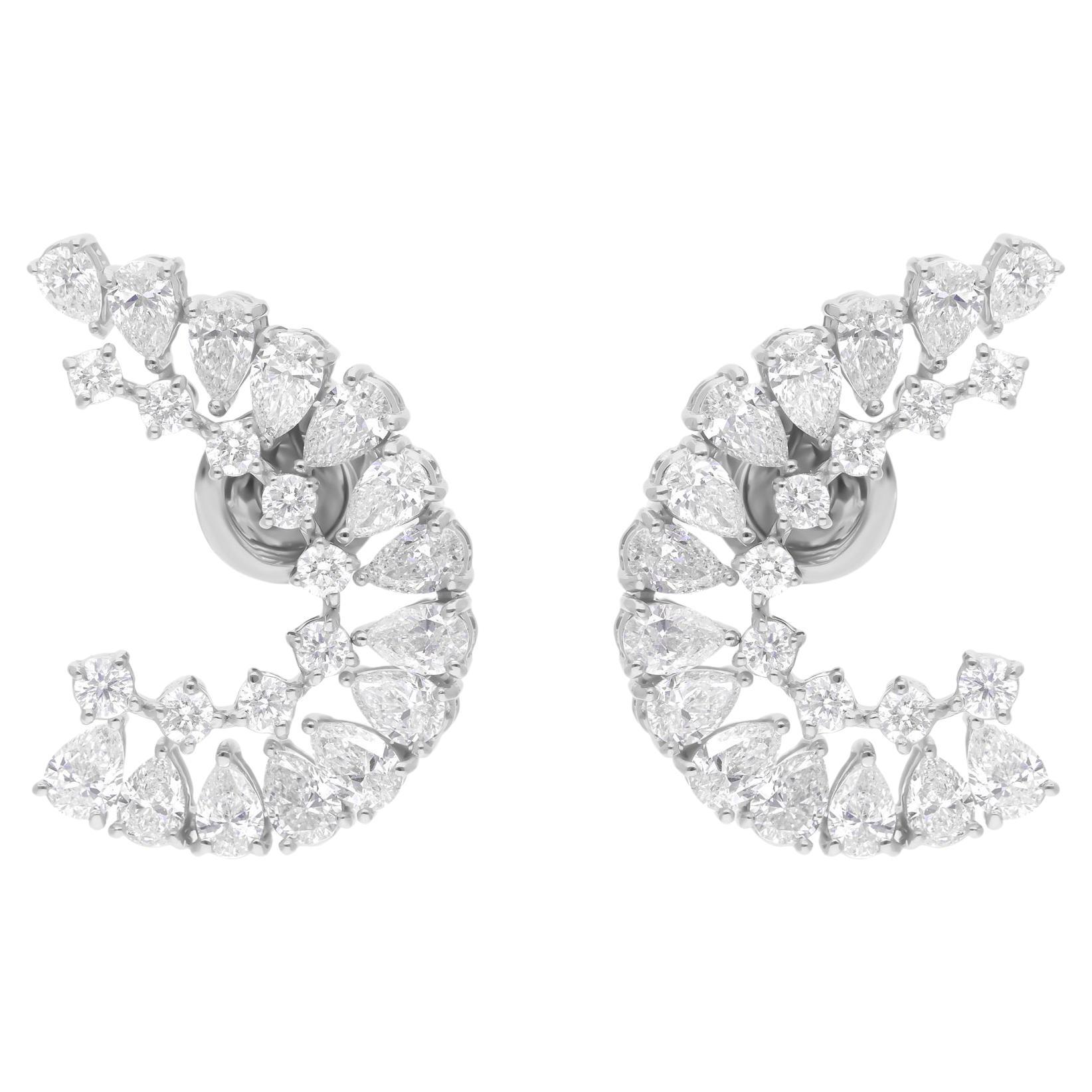 3.45 Ct. SI/H Round & Pear Diamond Earrings 14 Karat White Gold Handmade Jewelry