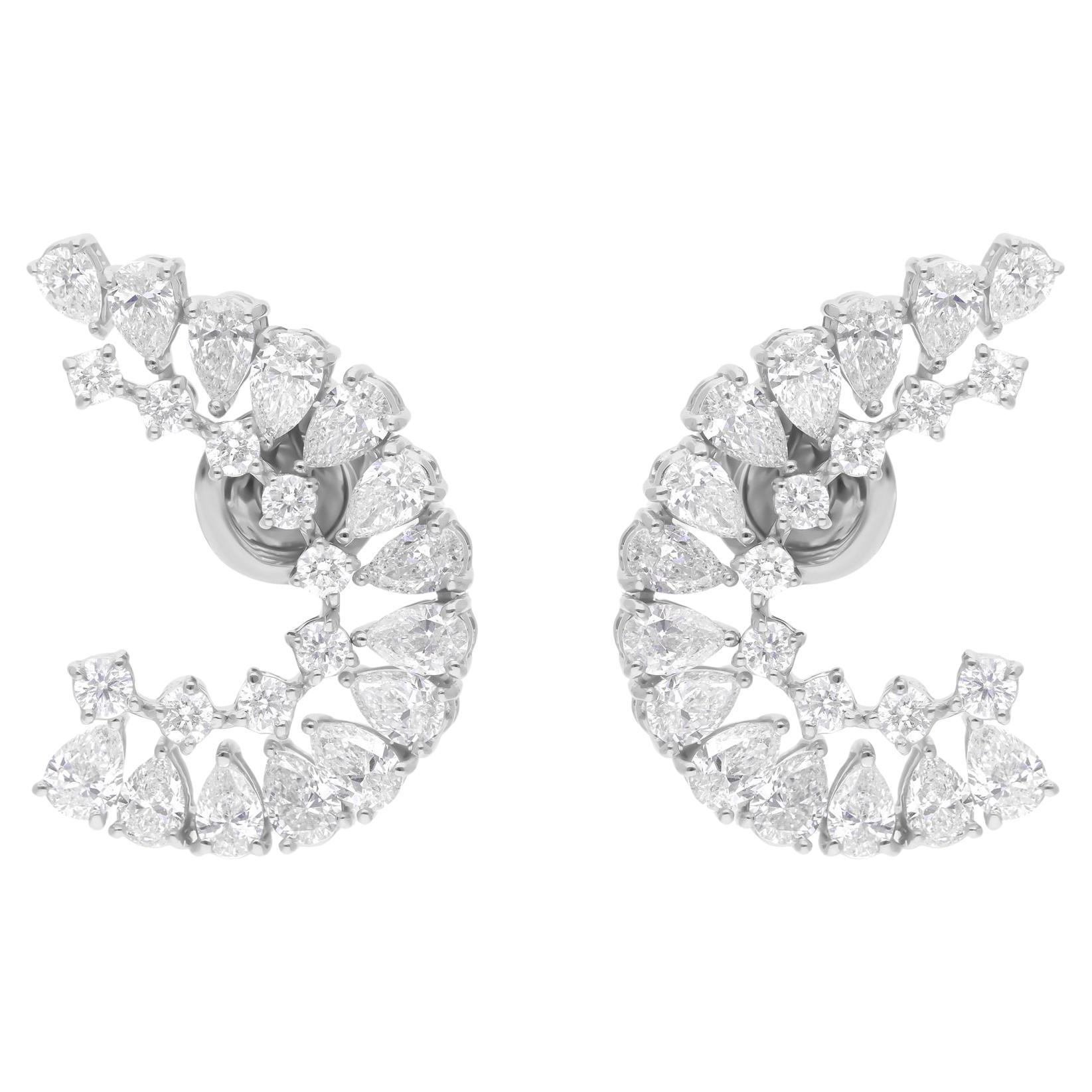 3.45 Ct. SI/H Round & Pear Diamond Earrings 14 Karat White Gold Handmade Jewelry