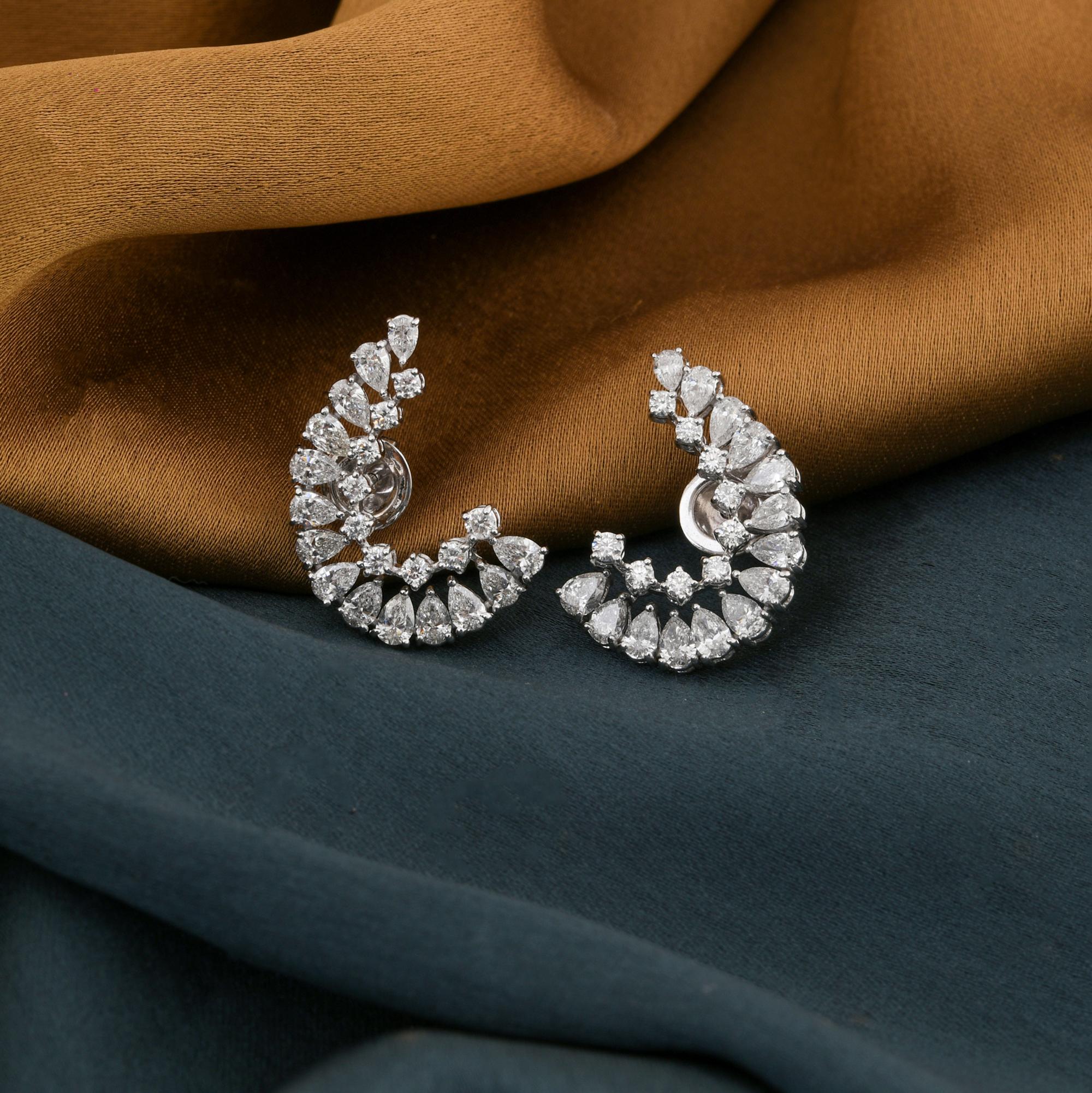 Donna 3,45 Ct. Orecchini con diamanti tondi e a pera SI/H Gioielli fatti a mano in oro bianco 18 carati in vendita