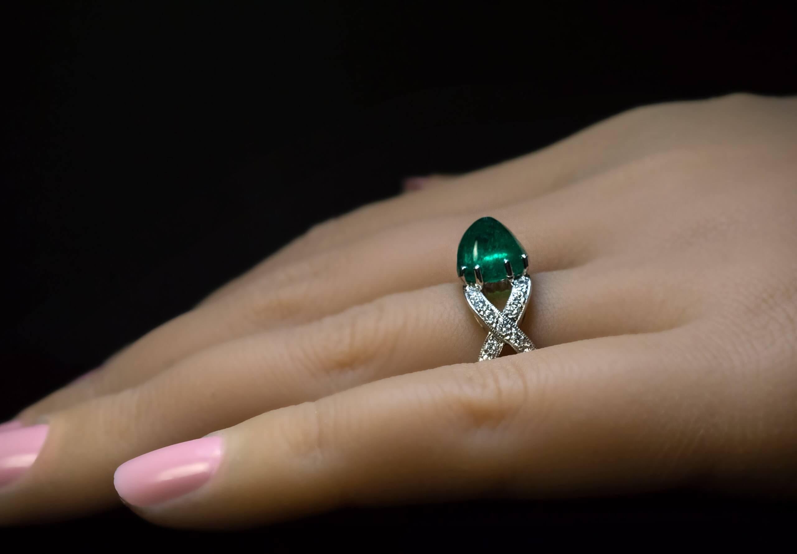 3.45 Ct Sugarloaf Emerald Diamond Engagement Ring For Sale 1