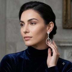 3.45 ctw Diamond Illusion Stud and Pavé Oval Drop Earrings in Platinum & 18K