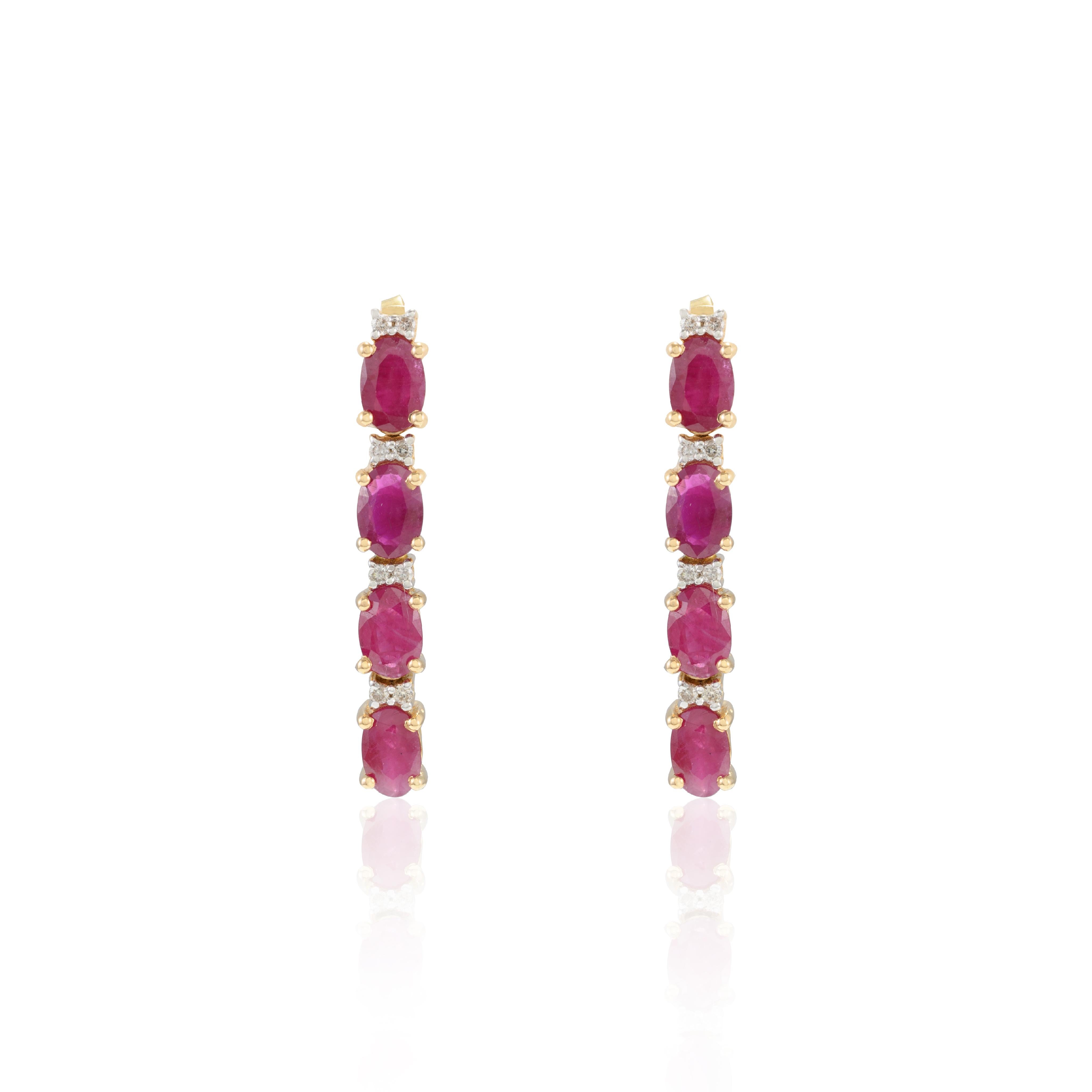 Art Deco 3.45 CTW Natural Deep Red Ruby and Diamond Earrings 14k Solid Yellow Gold For Sale