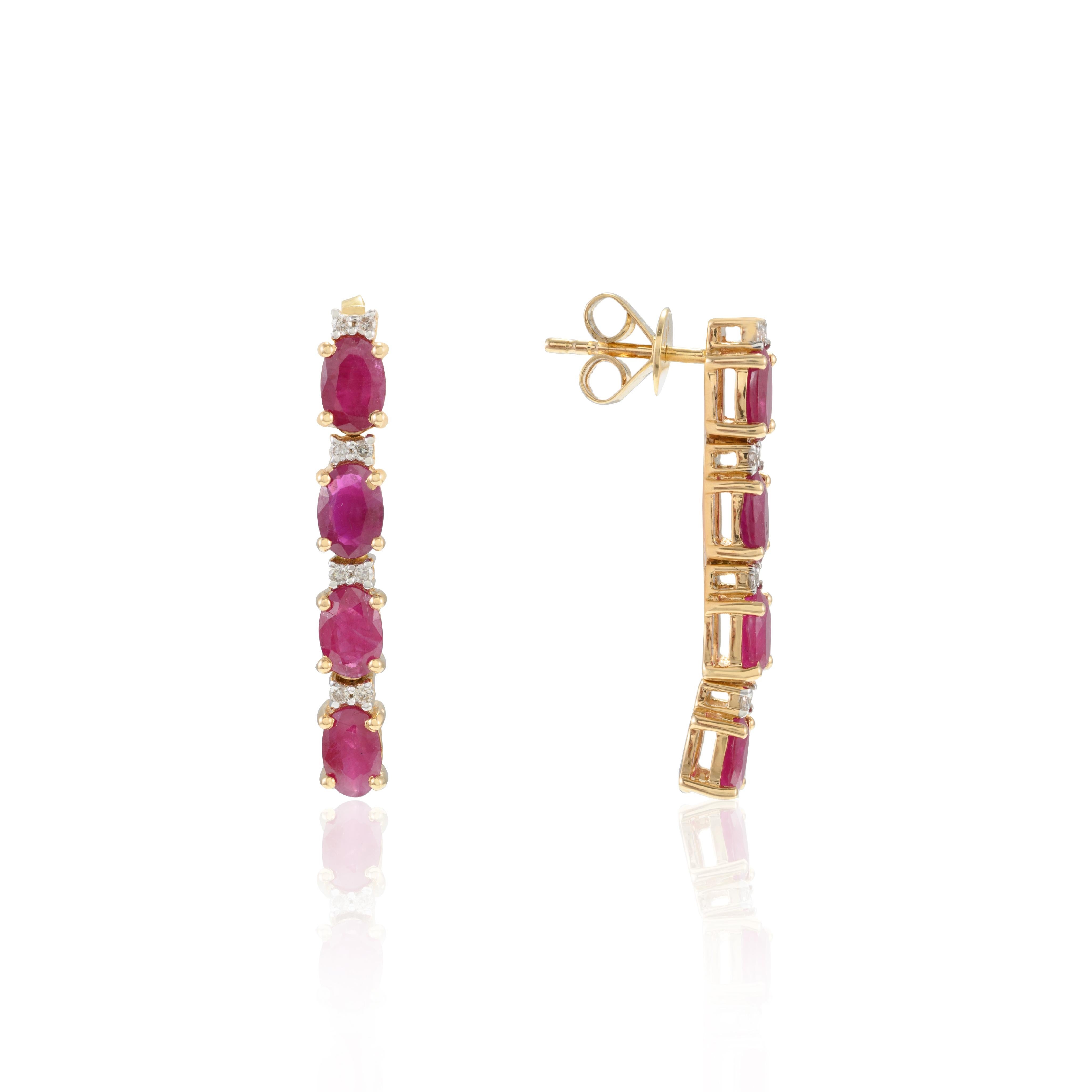 3.45 CTW Natural Deep Red Ruby and Diamond Earrings 14k Solid Yellow Gold In New Condition For Sale In Houston, TX