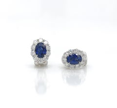 3.45 Total Carat Sapphire and Diamond Earrings in 18K White Gold