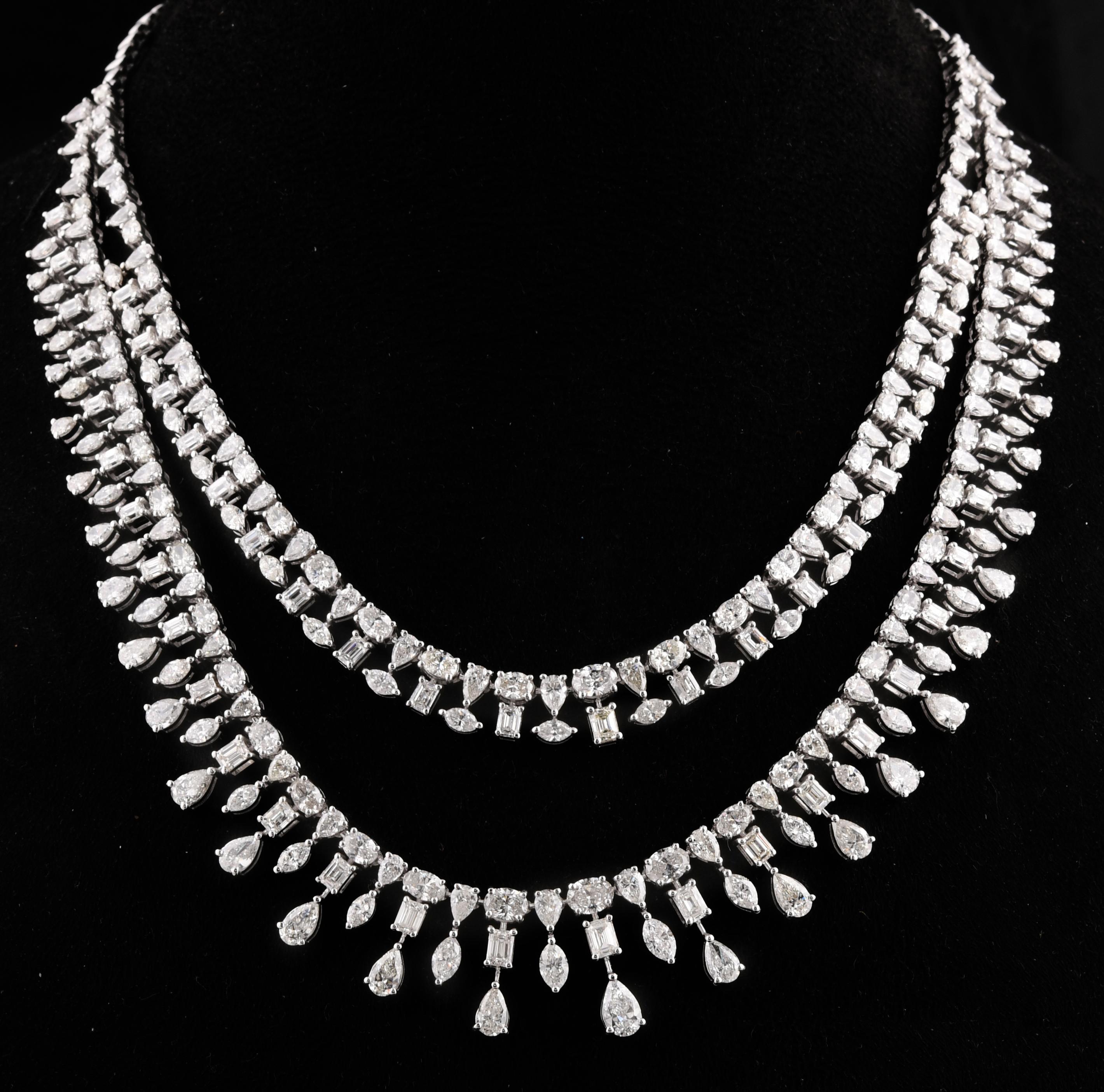 Item Code :- SEN-5842
Gross Wt. :- 73.83 gm
18k Solid White Gold Wt. :- 66.93 gm
Natural Diamond Wt. :- 34.50 Ct. ( AVERAGE DIAMOND CLARITY SI1-SI2 & COLOR H-I )
Necklace Size :- 16 inches Long

✦ Sizing
.....................
We can adjust most