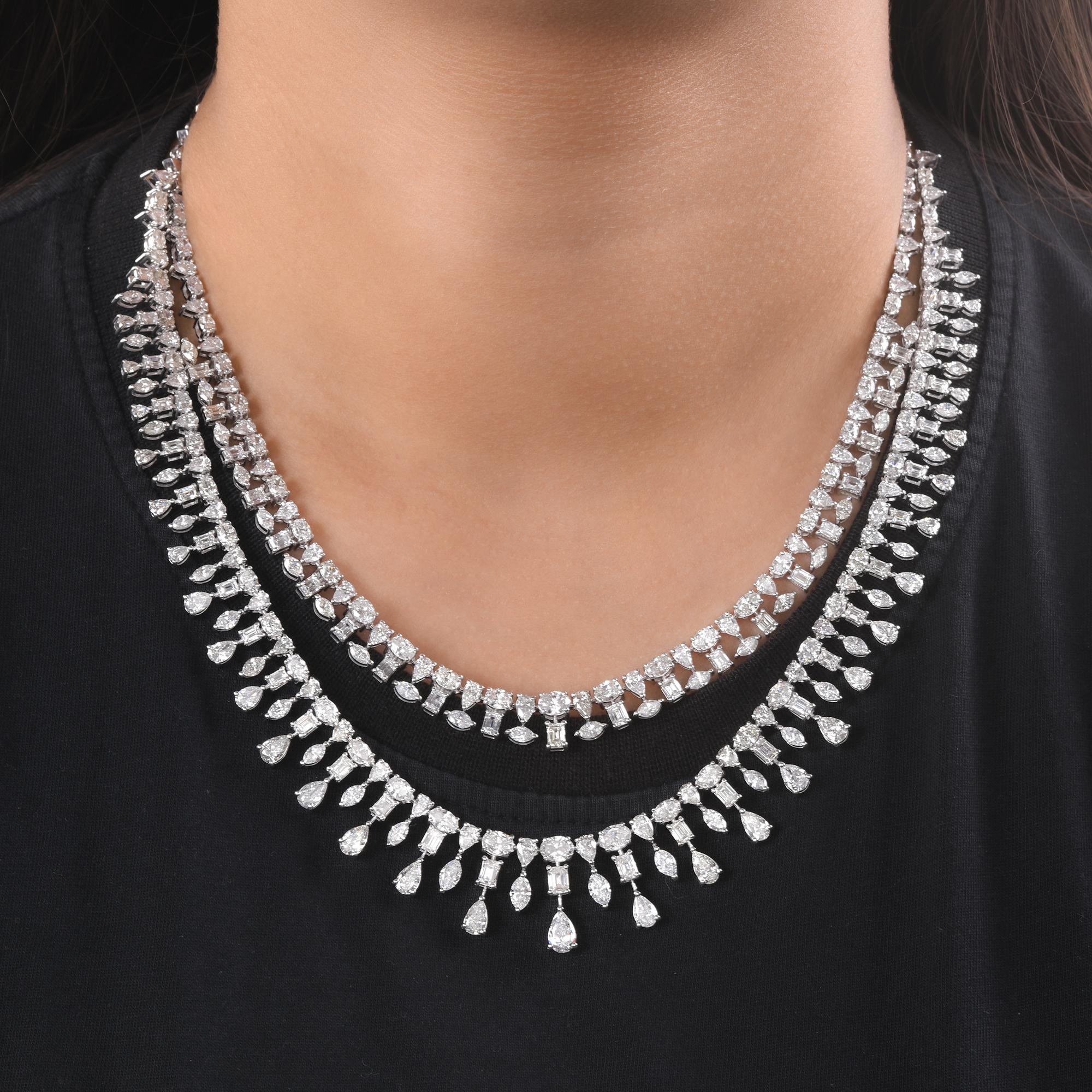Women's 34.50 Carat Multi Shape Diamond Necklace 18 Karat White Gold Handmade Jewelry For Sale