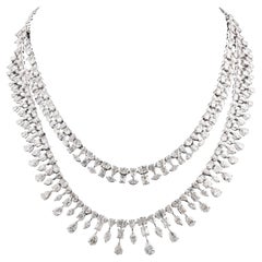 34.50 Carat Multi Shape Diamond Necklace 18 Karat White Gold Handmade Jewelry