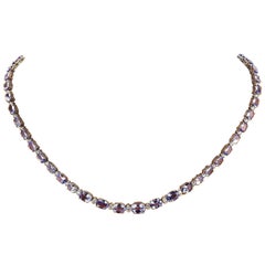 34.50 Carat Tanzanite 18 Karat Solid White Gold Diamond Necklace