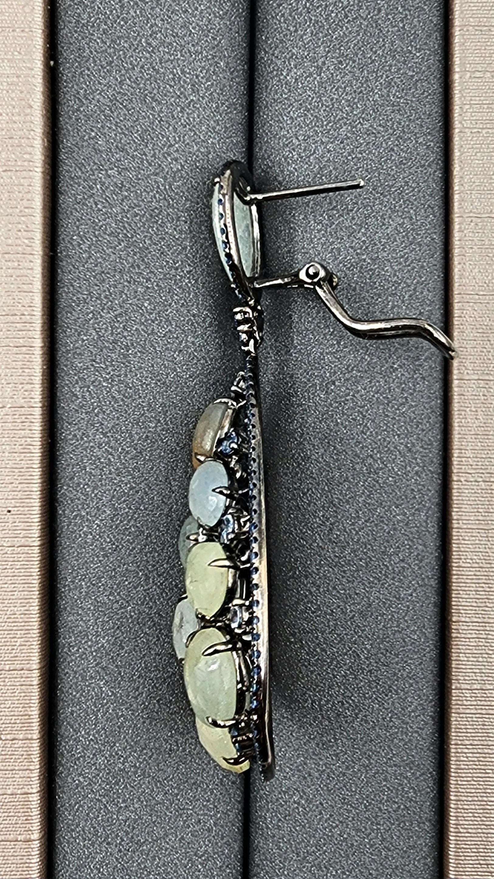Boucles d'oreilles pendantes en saphir naturel et diamant de 34.52 ct en vente 3