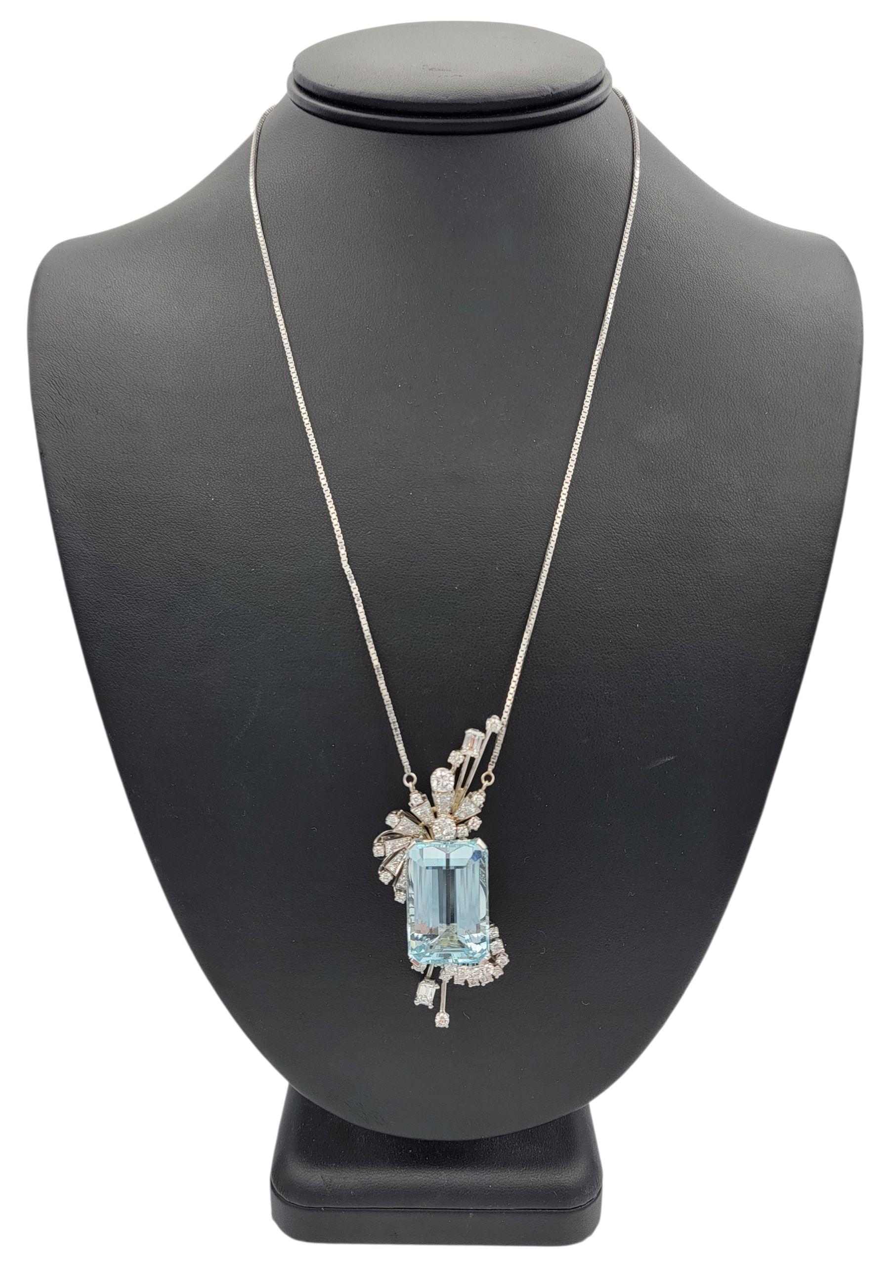 Collar Colgante Aguamarina Corte Esmeralda 34,53 Quilates con Diamantes Oro 14 Kilates en venta 5