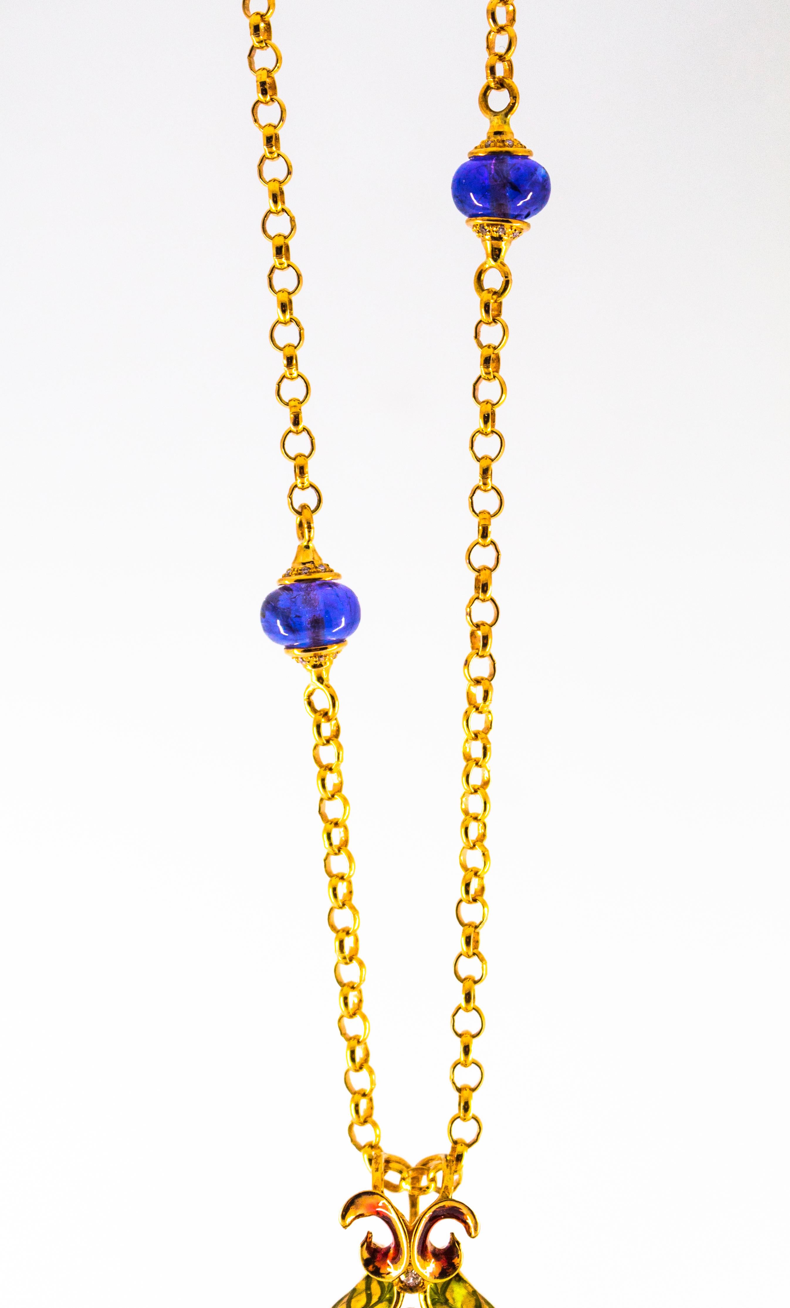 34.53 Carat White Diamond Sapphire Emerald Tanzanite Yellow Gold Triton Necklace 3