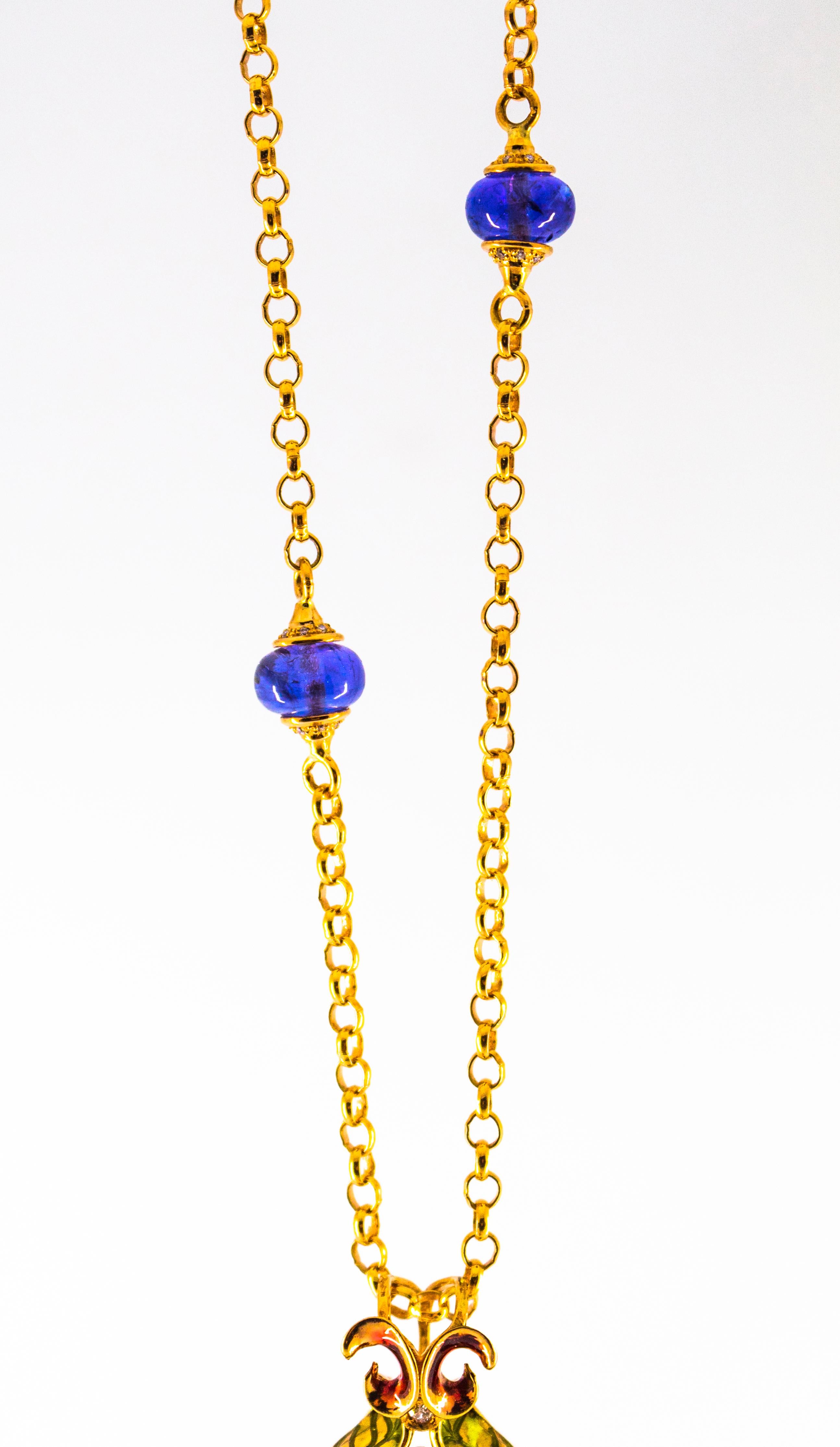 34.53 Carat White Diamond Sapphire Emerald Tanzanite Yellow Gold Triton Necklace For Sale 2