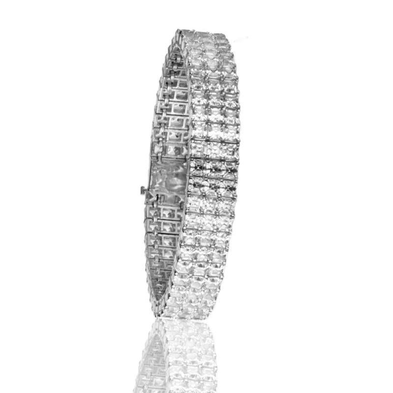 34,57 Karat Dreireihiges Diamantarmband mit Asscher-Schliff im Zustand „Neu“ im Angebot in New York, NY