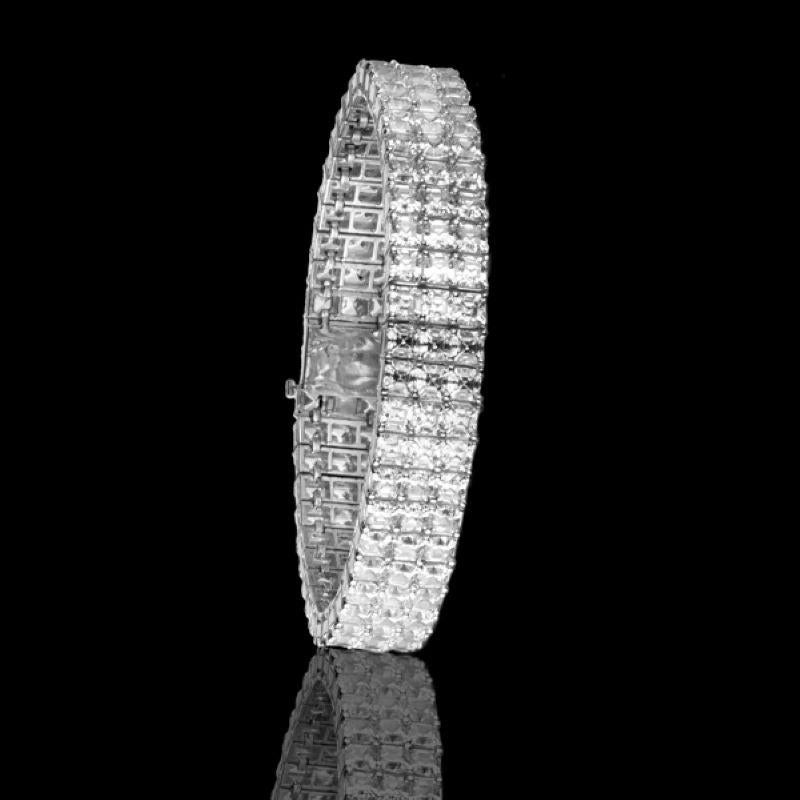 Women's or Men's 34.57 Carat Three-Row Asscher Cut Diamond Bracelet For Sale