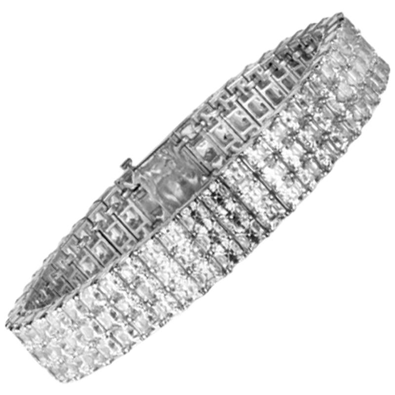 34.57 Carat Three-Row Asscher Cut Diamond Bracelet For Sale