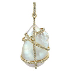 34,58 Karat Perle 14 Karat Gold Diamant Anhänger Halskette