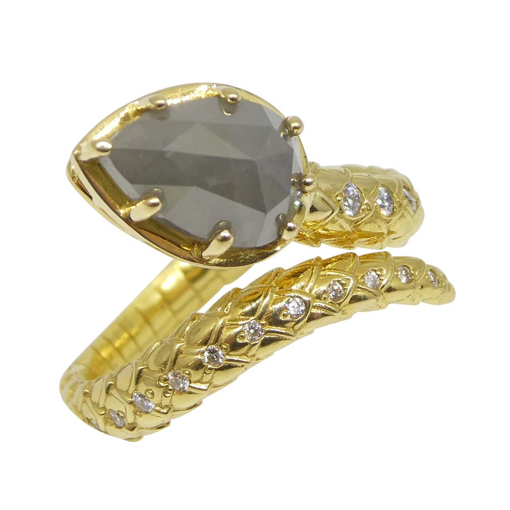 Contemporary 3.45ct Grey & White Diamond Statement Snake Ring set in 18k Yellow Gold For Sale