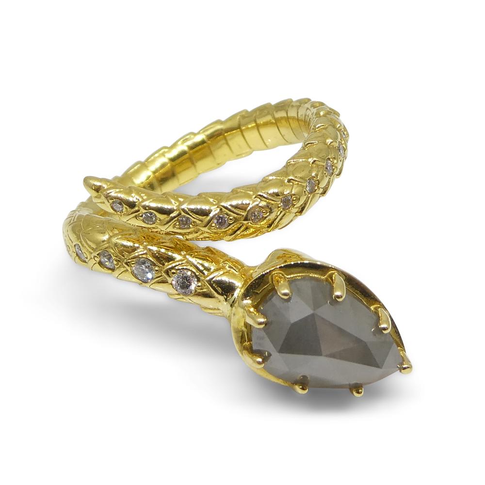 3.45ct Grey & White Diamond Statement Snake Ring set in 18k Yellow Gold For Sale 1