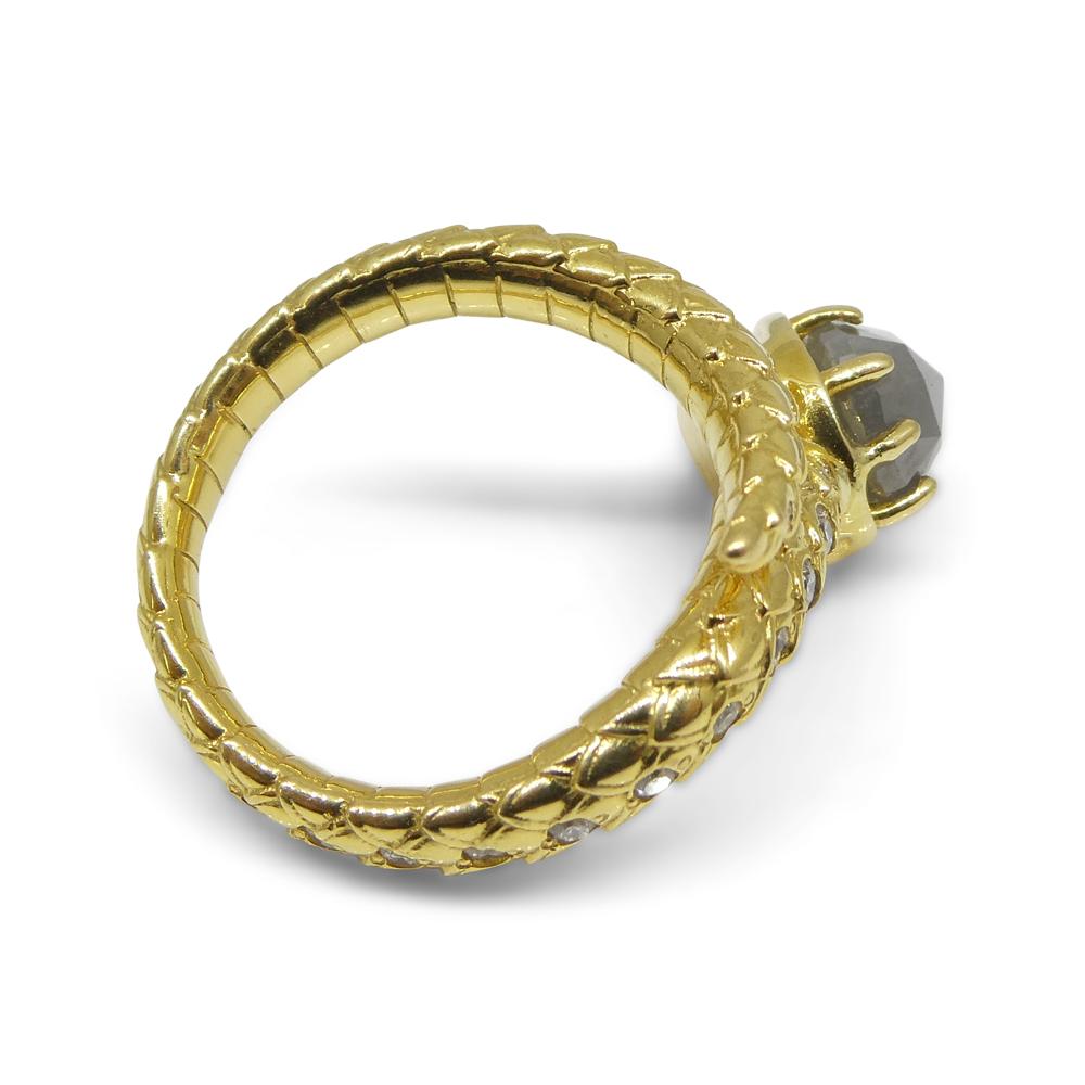 3.45ct Grey & White Diamond Statement Snake Ring set in 18k Yellow Gold For Sale 3