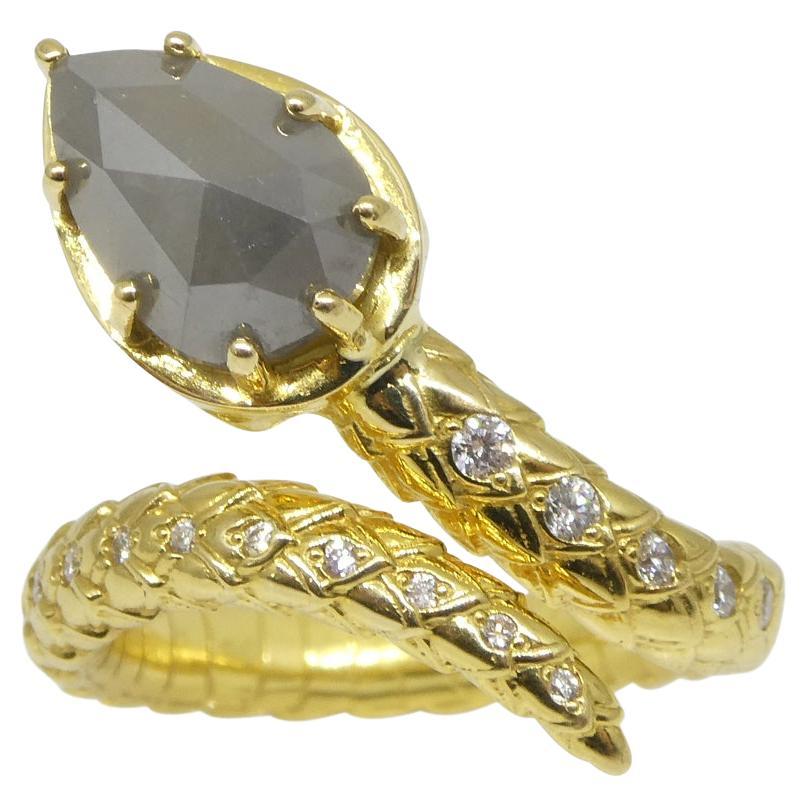 3.45ct Grey & White Diamond Statement Snake Ring set in 18k Yellow Gold For Sale