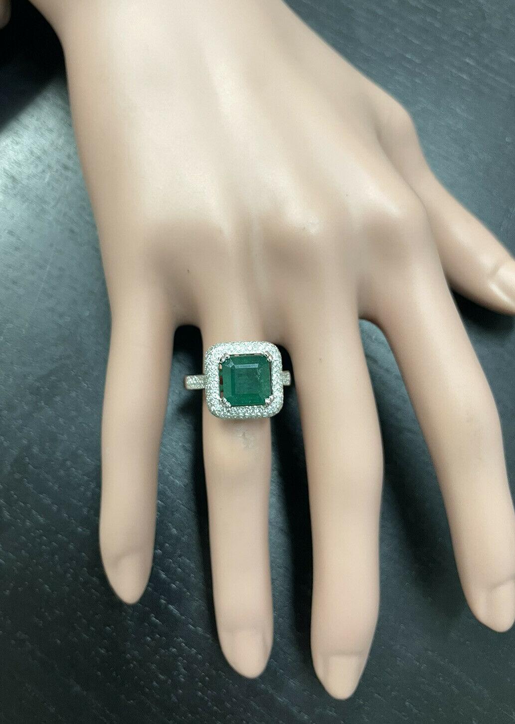 3.45ct Natural Emerald & Diamond 14k Solid White Gold Ring For Sale 2