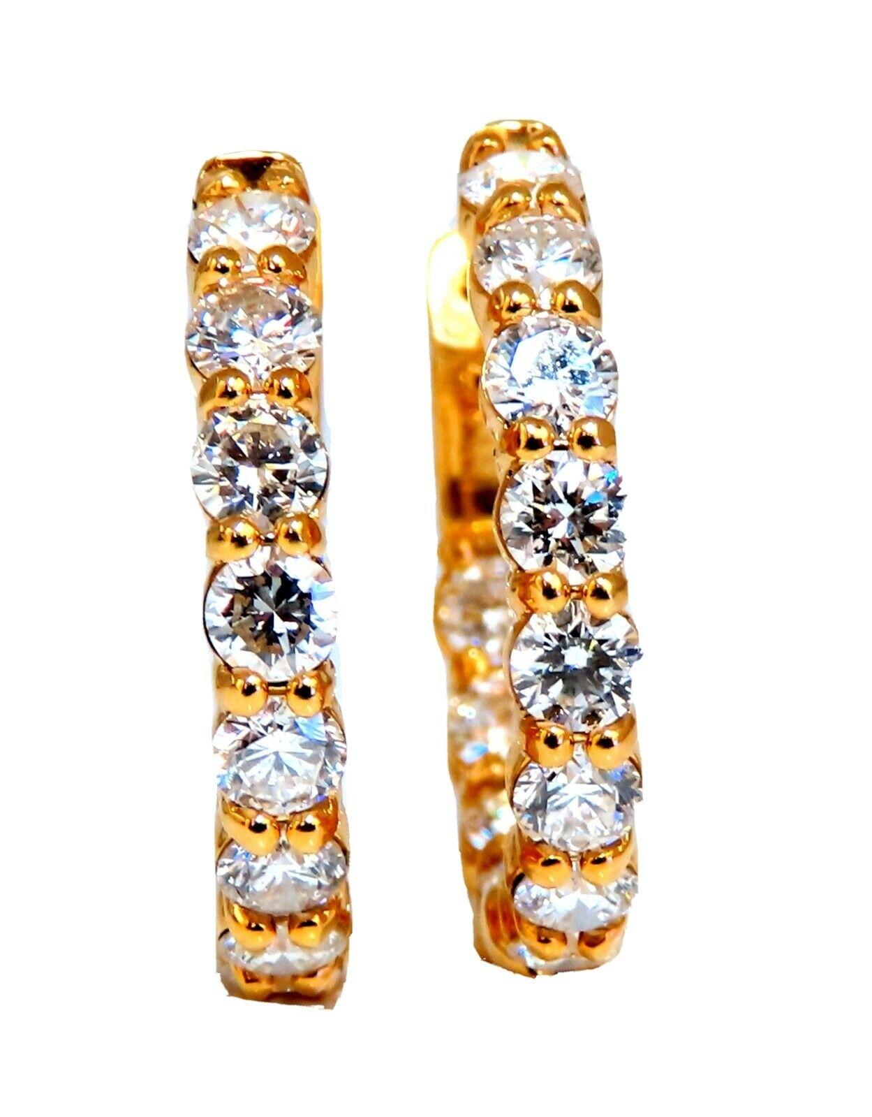 da uomo o donna 3.45ct Natural Round Diamond Hoop Earrings 14kt Quarter Sized & Button Snap in vendita