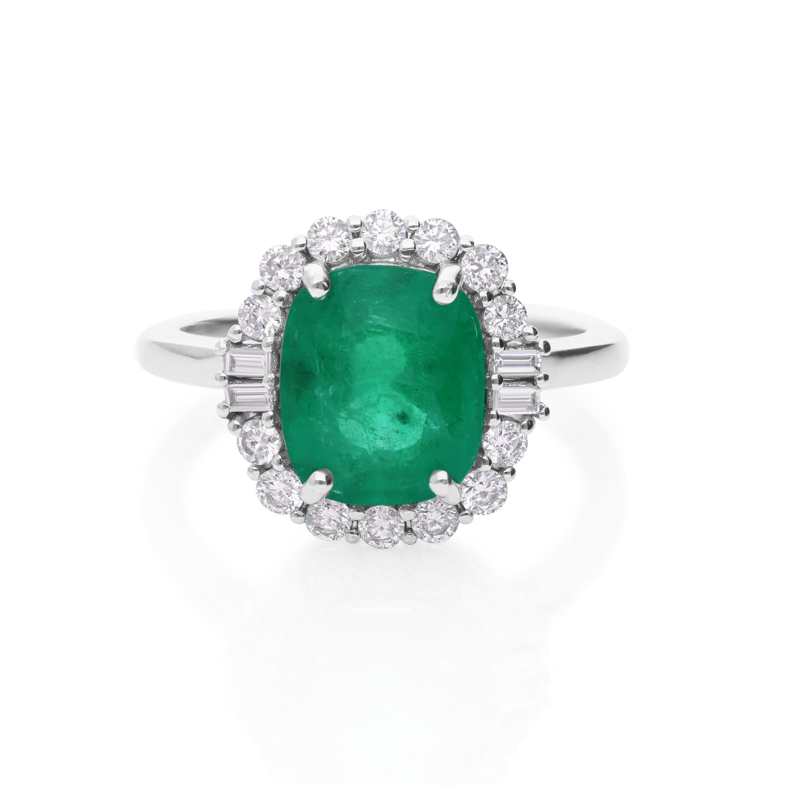 in vendita:  Anello nuziale con diamante aureolato di smeraldo dello Zambia, taglio ovale, 3,45 carati, oro bianco 14 carati 6