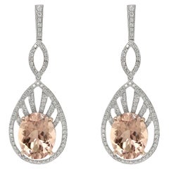 3.45ct Peach Morganite and .50ct Diamond Earrings in 18k White Gold