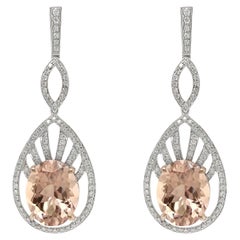 3.45ct Peach Morganite and .50ct Diamond Earrings in 18k White Gold 