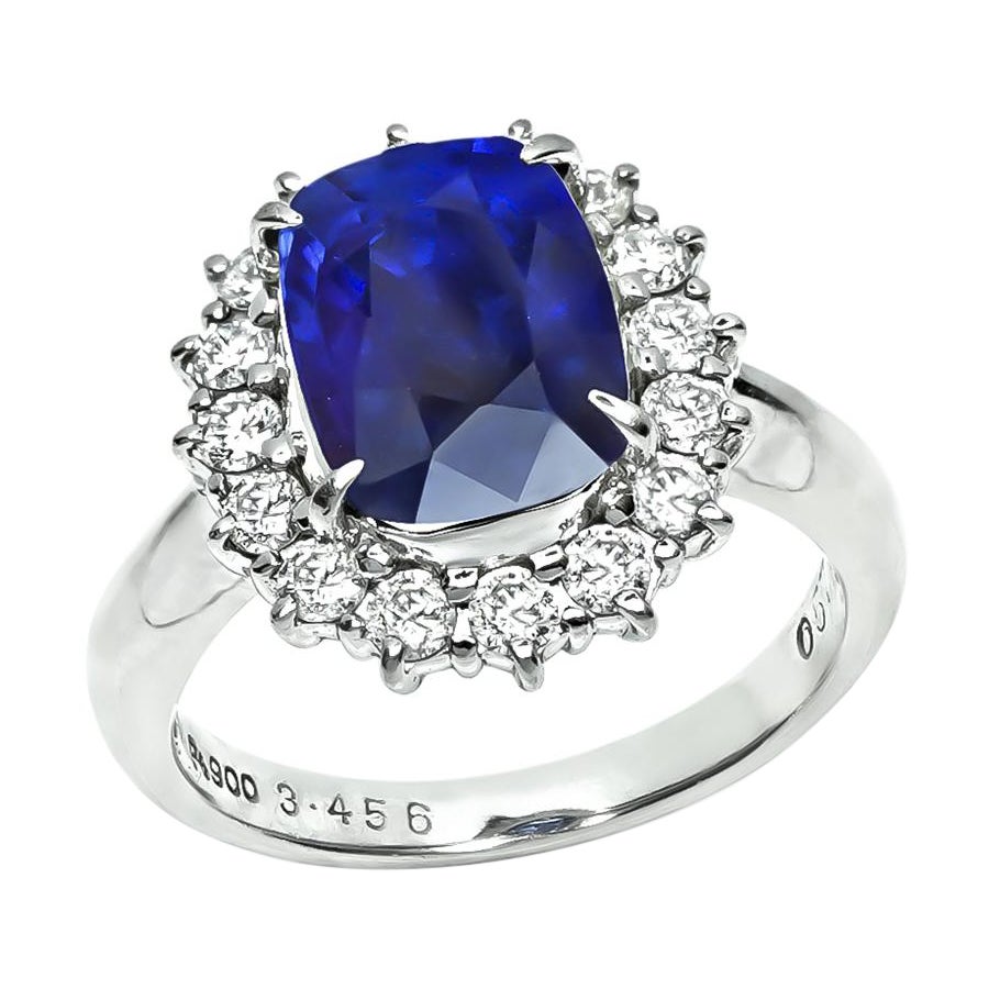 Bague de fiançailles 3.45ct saphir 0.57ct diamant