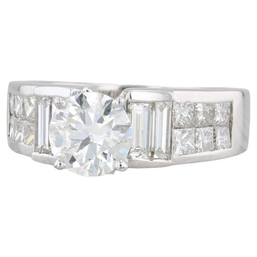 3.45ctw Round Diamond Engagement Ring 18k White Gold Size 8.25 GIA For Sale