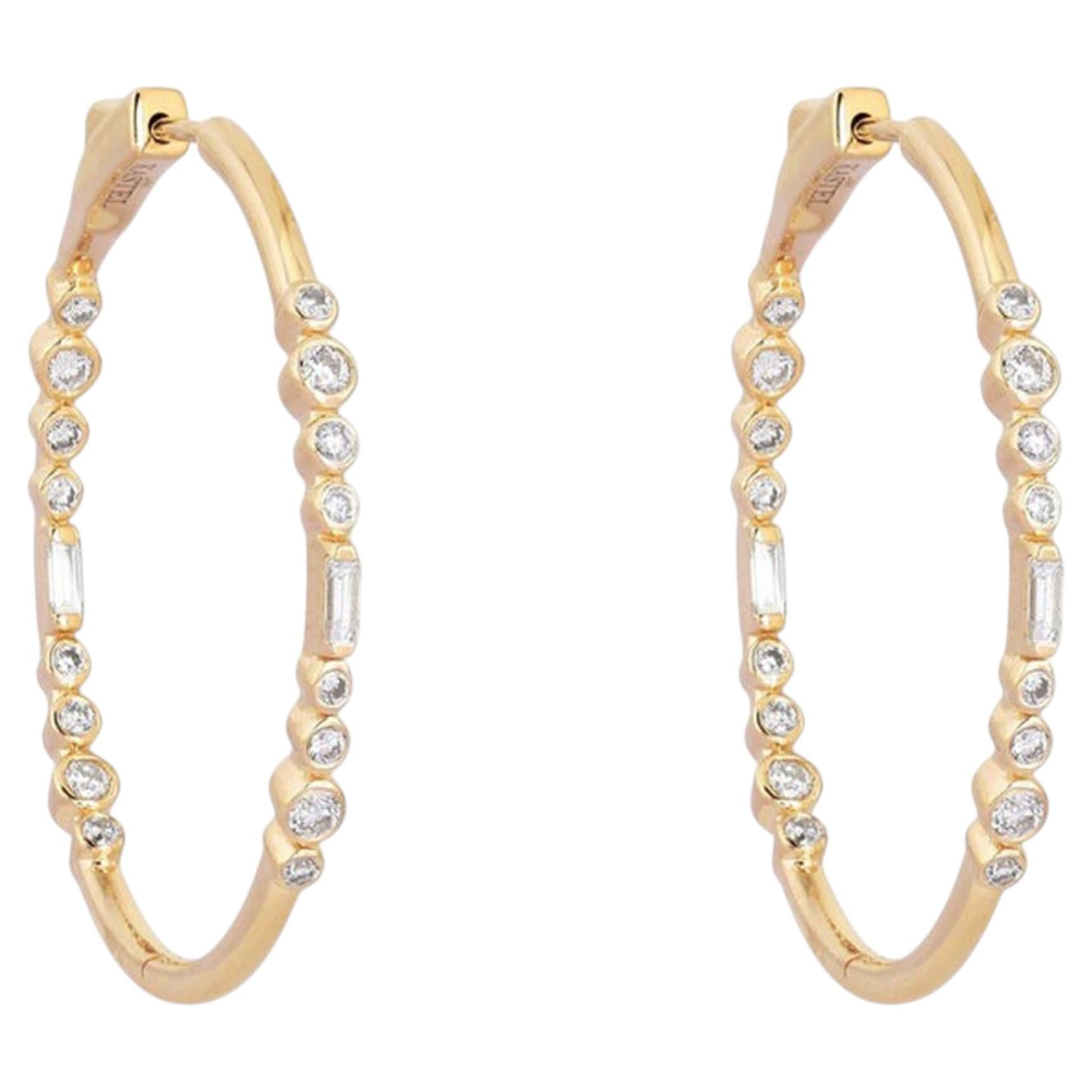 0,62 Karat Baguette-Diamant, 34,5 mm, Creolen aus 14-karätigem Gelbgold