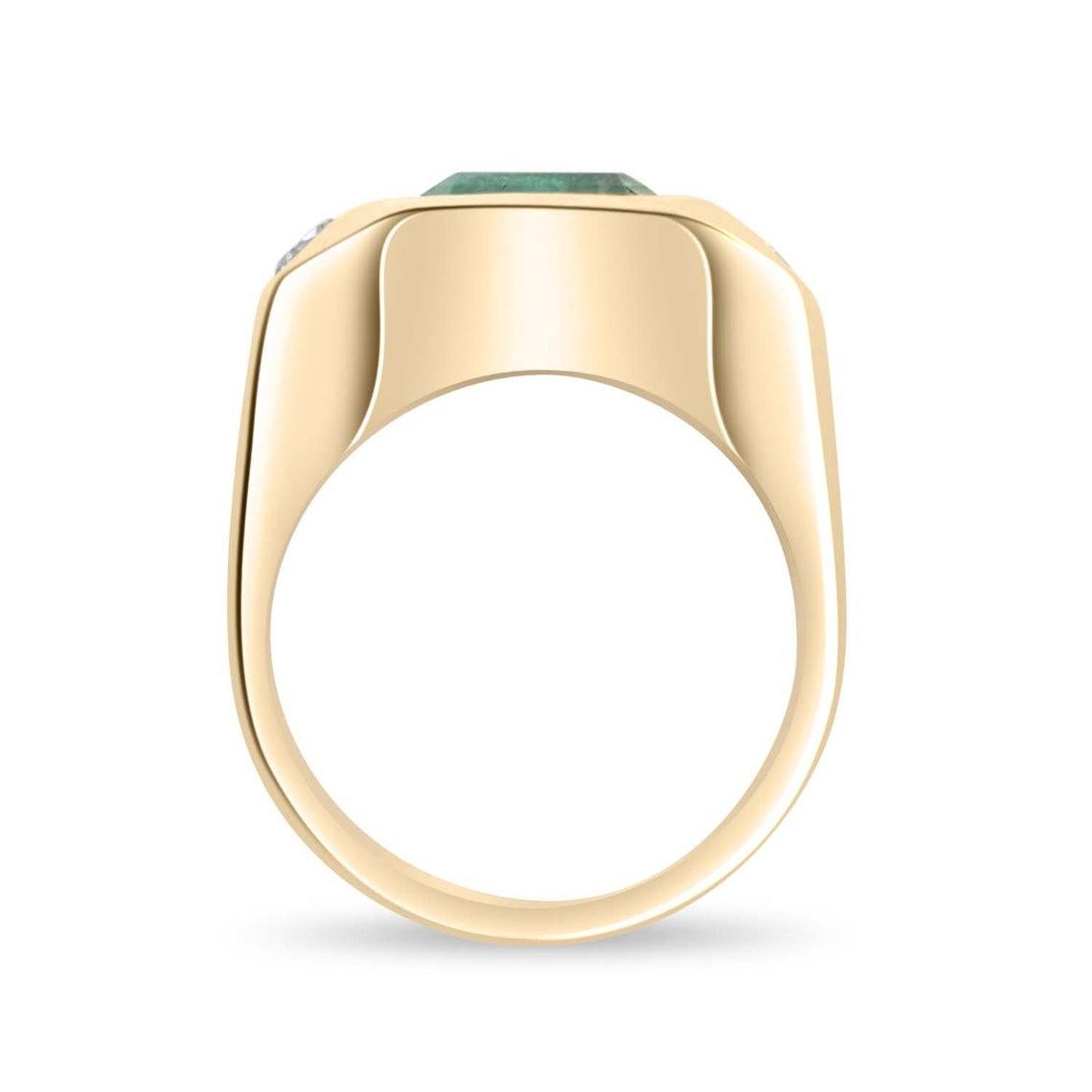 Modern 3.45tcw 14K Three Stone Colombian Emerald & Round Diamond Gypsy Ring