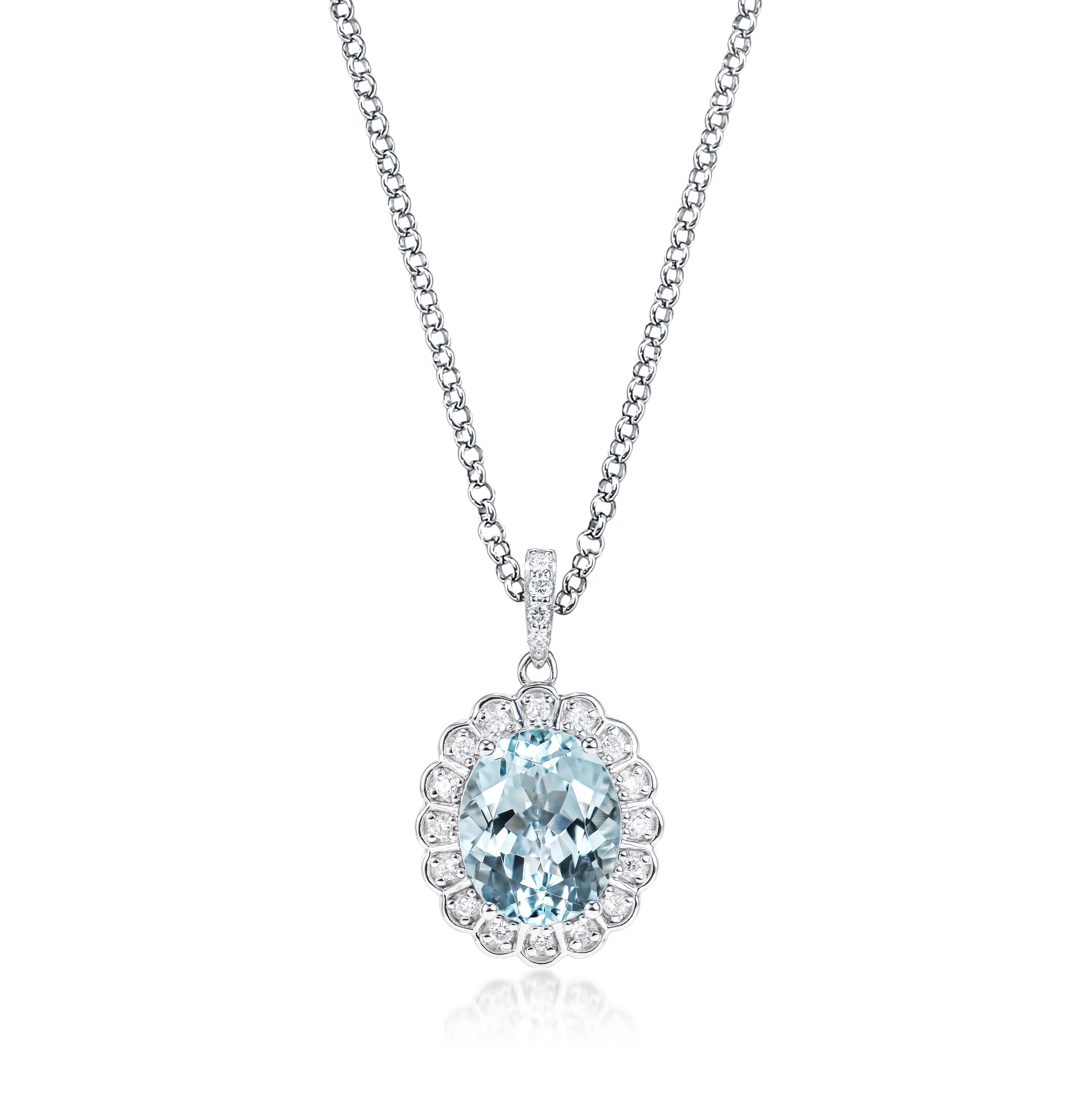 This collection features an array of aquamarines with an icy blue hue that is as cool as it gets! Accented with White Diamonds these Pendant are made in white gold and present a classic yet elegant look. 

Aquamarine Pendant in 18Karat White Gold