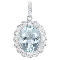 3.46 Carat Aquamarine Pendant in 18Karat White Gold with White Diamond.