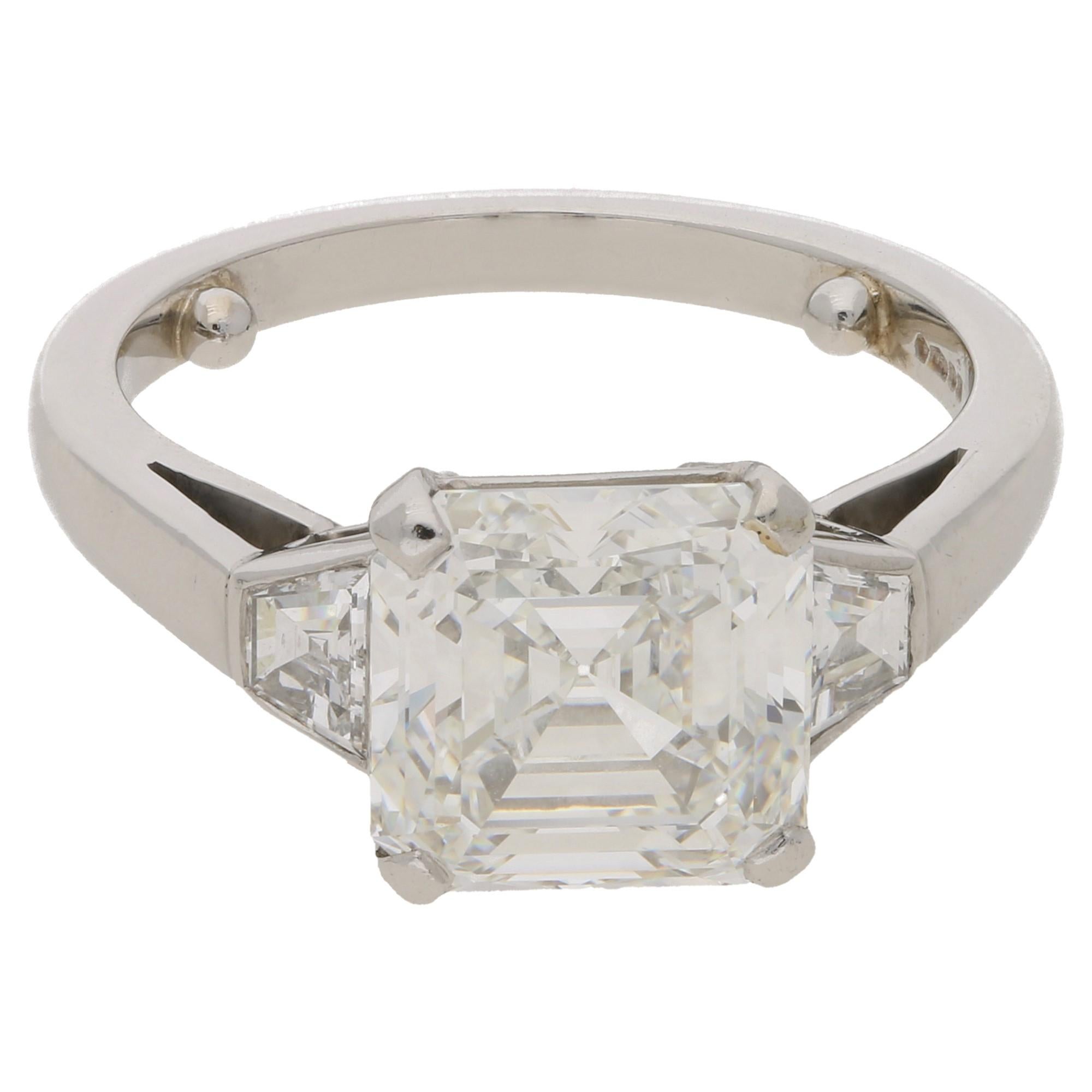 Asscher Cut Diamond Engagement Ring Set in Platinum 