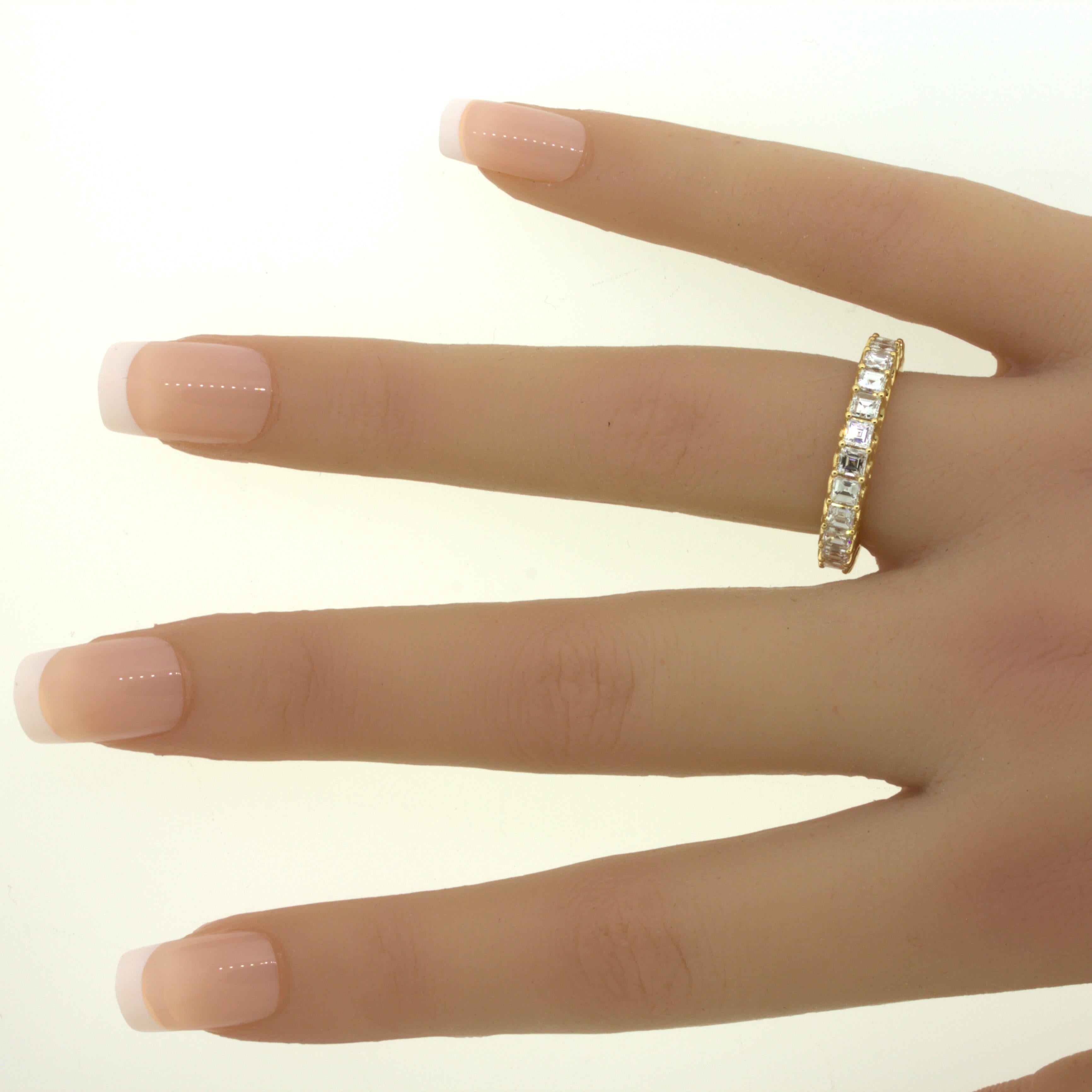 3.46 Carat Assher-cut Diamond 18k Yellow Gold Eternity Band Ring 5
