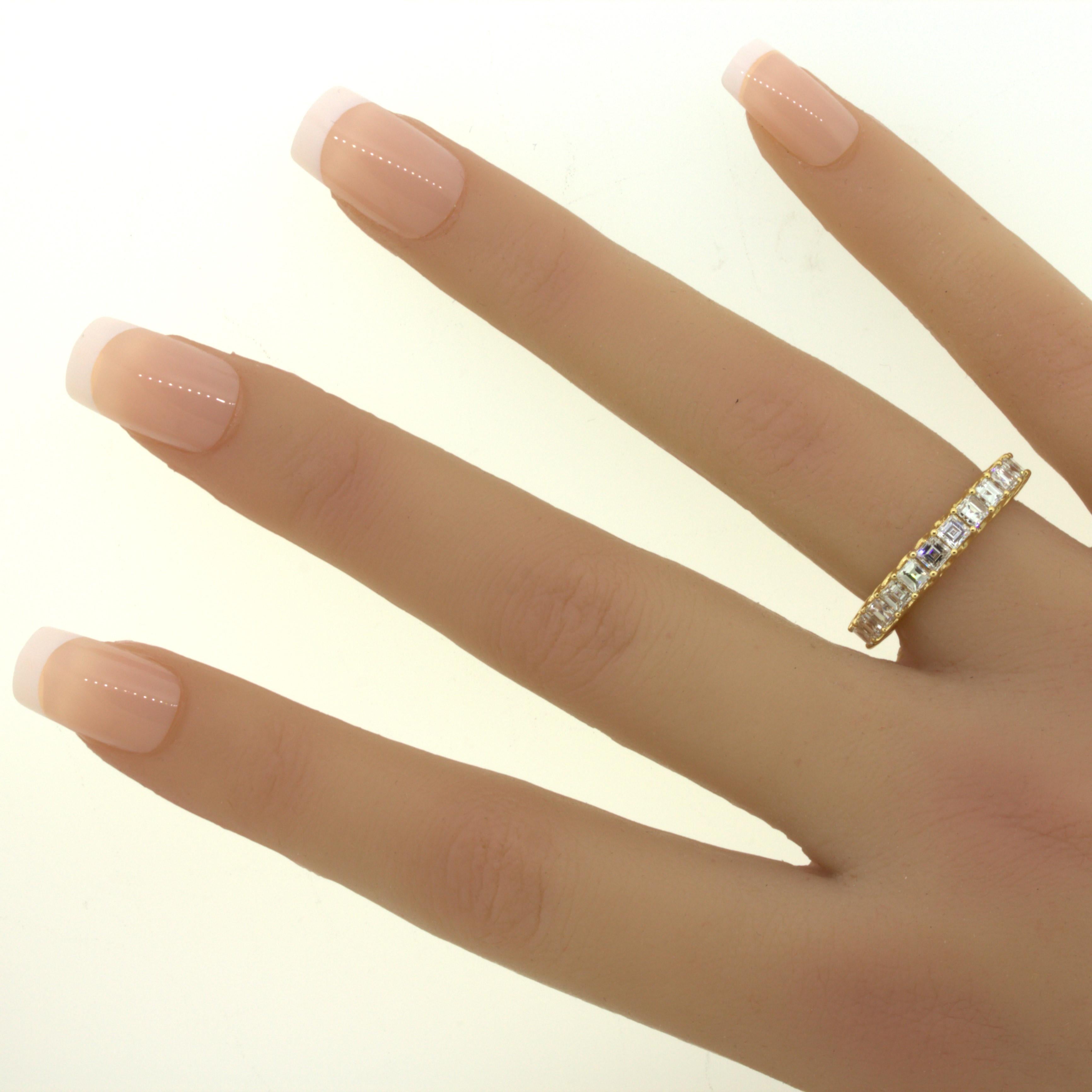 3.46 Carat Assher-cut Diamond 18k Yellow Gold Eternity Band Ring 6