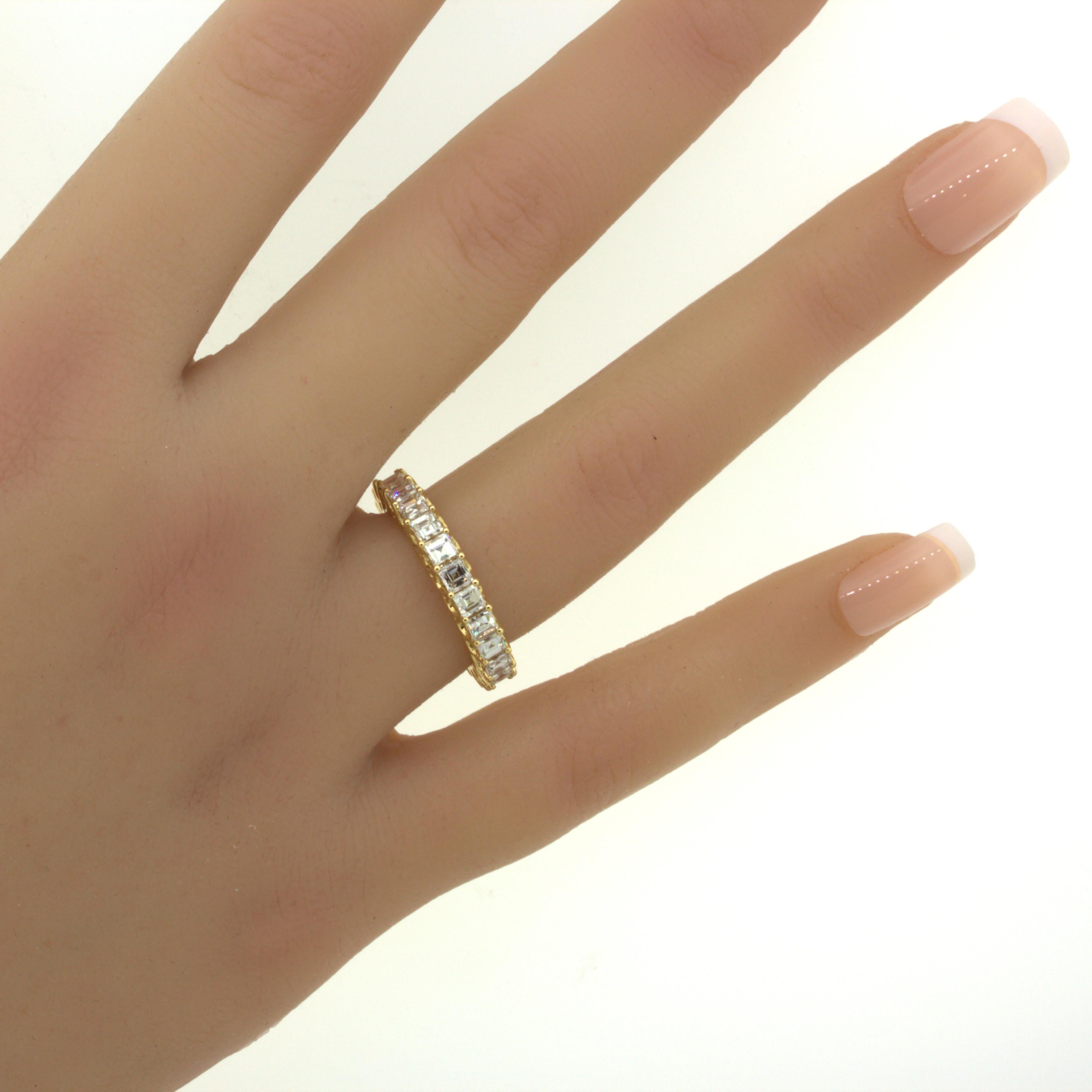 3.46 Carat Assher-cut Diamond 18k Yellow Gold Eternity Band Ring 7