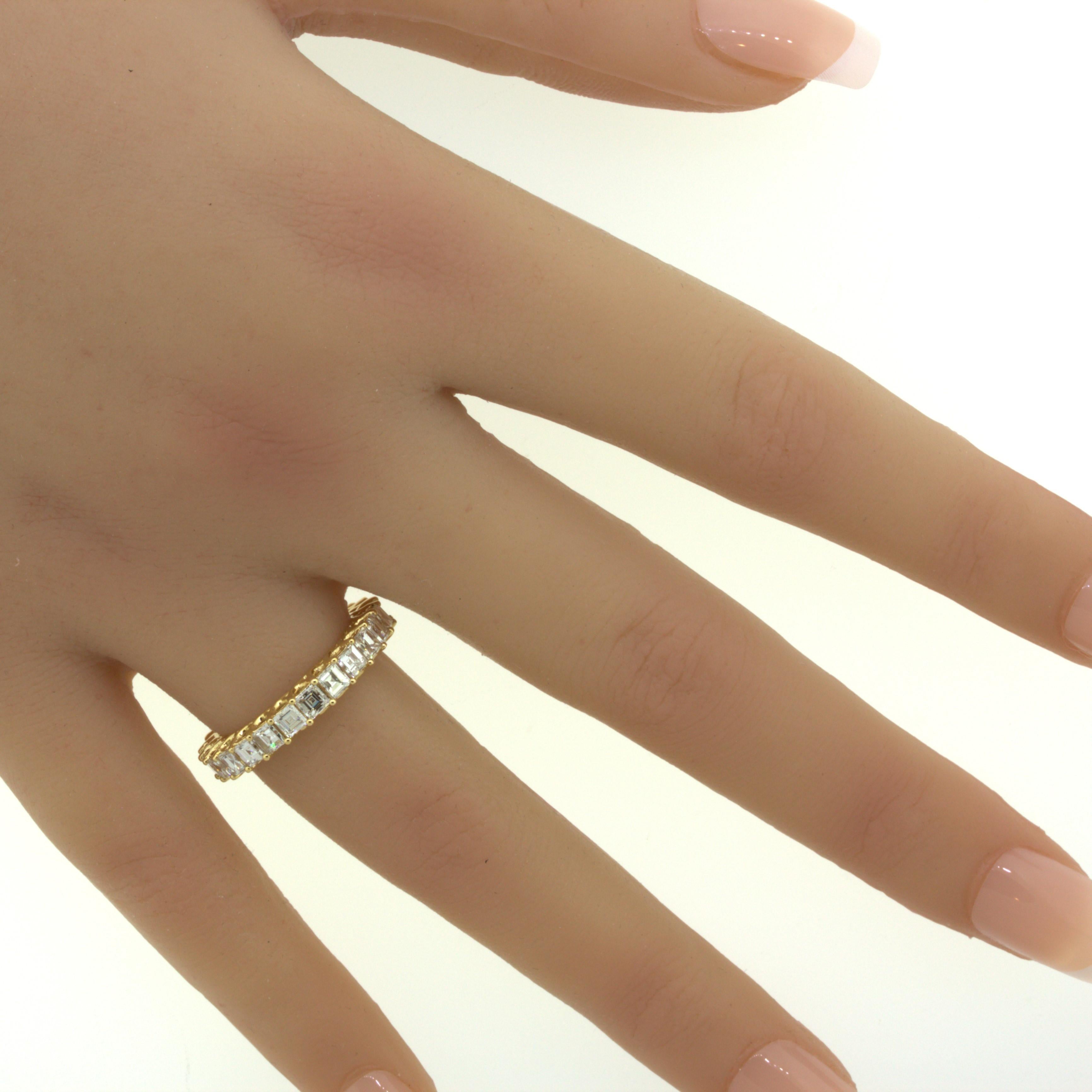 3.46 Carat Assher-cut Diamond 18k Yellow Gold Eternity Band Ring 8