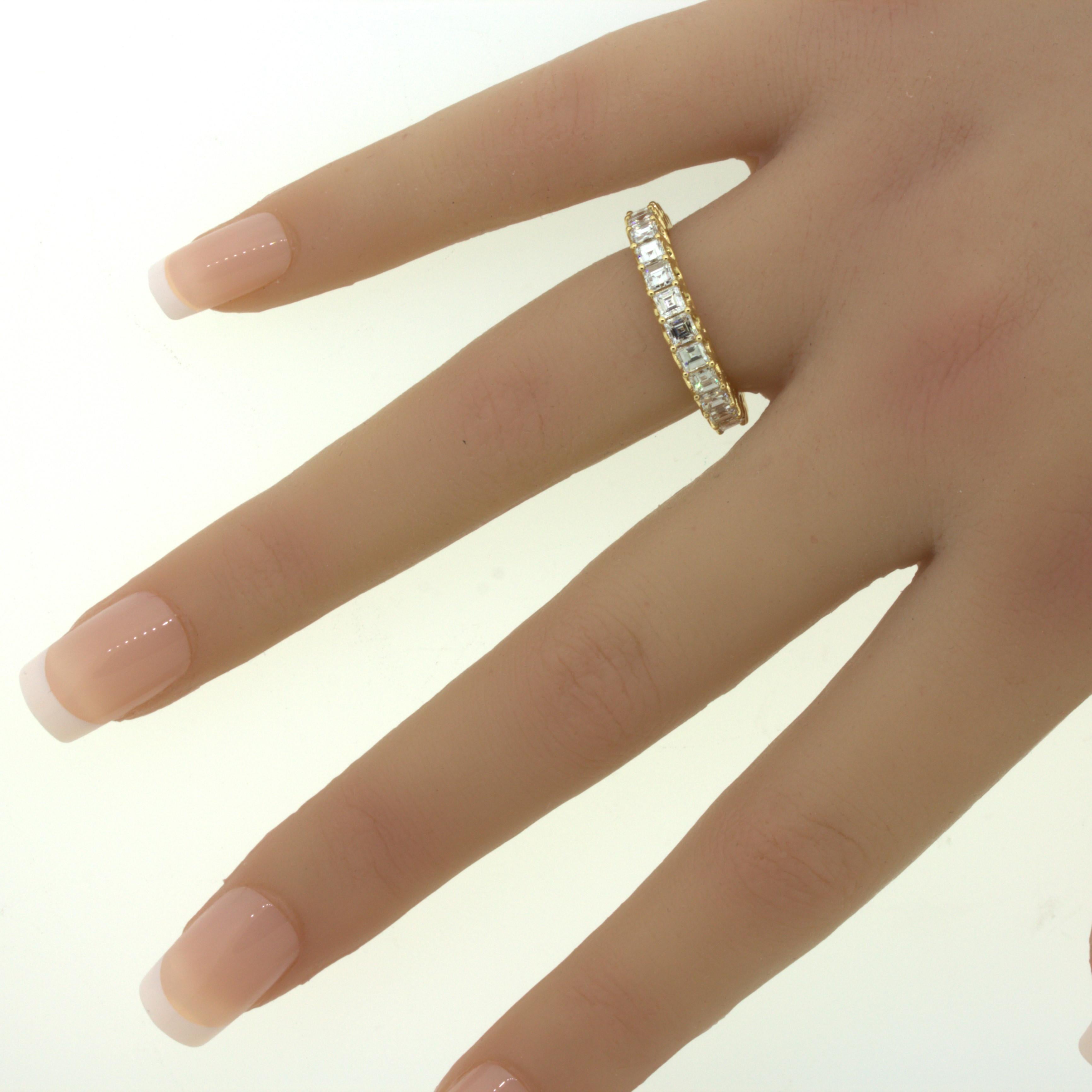 3.46 Carat Assher-cut Diamond 18k Yellow Gold Eternity Band Ring 9