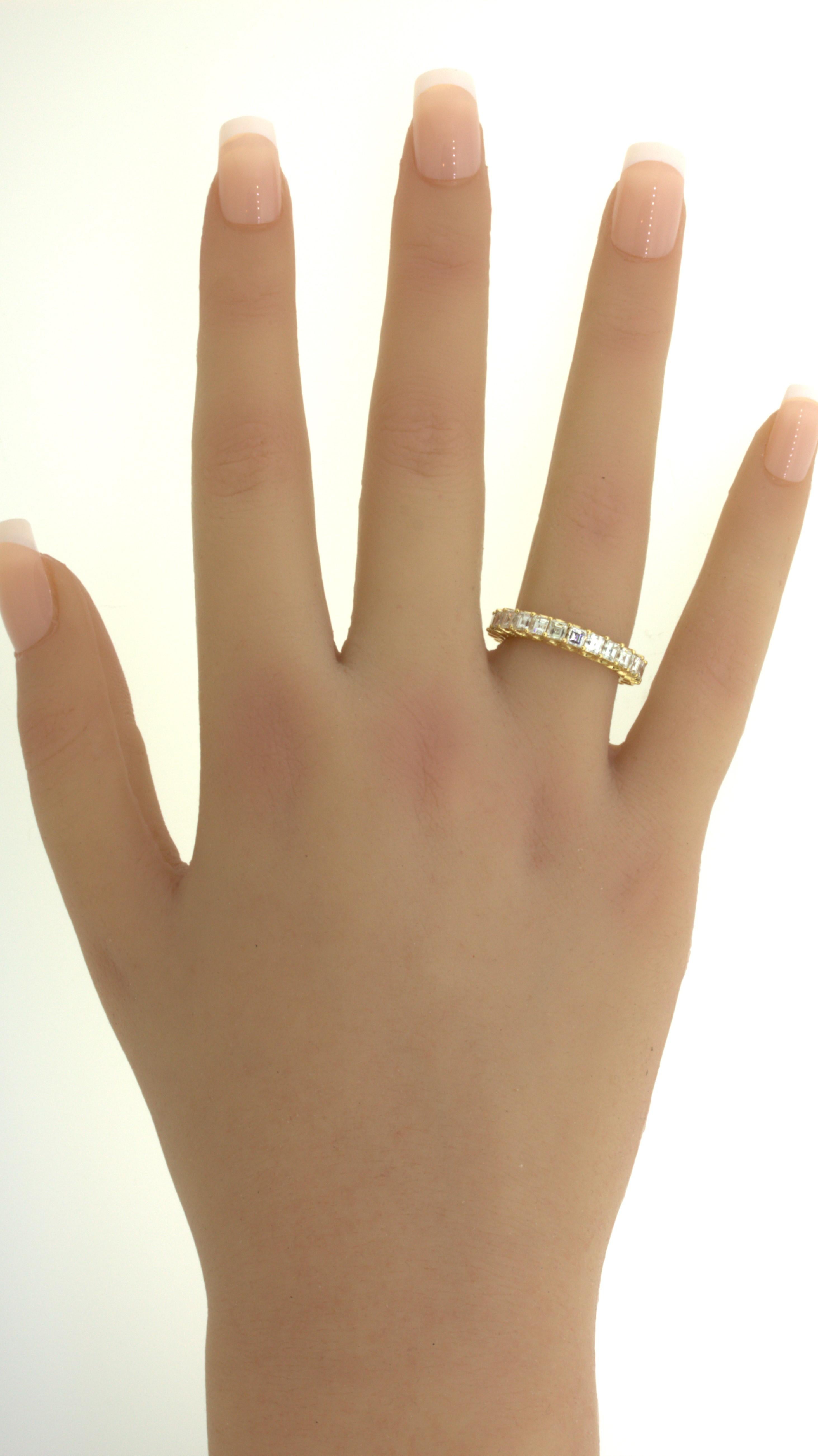 3.46 Carat Assher-cut Diamond 18k Yellow Gold Eternity Band Ring 10