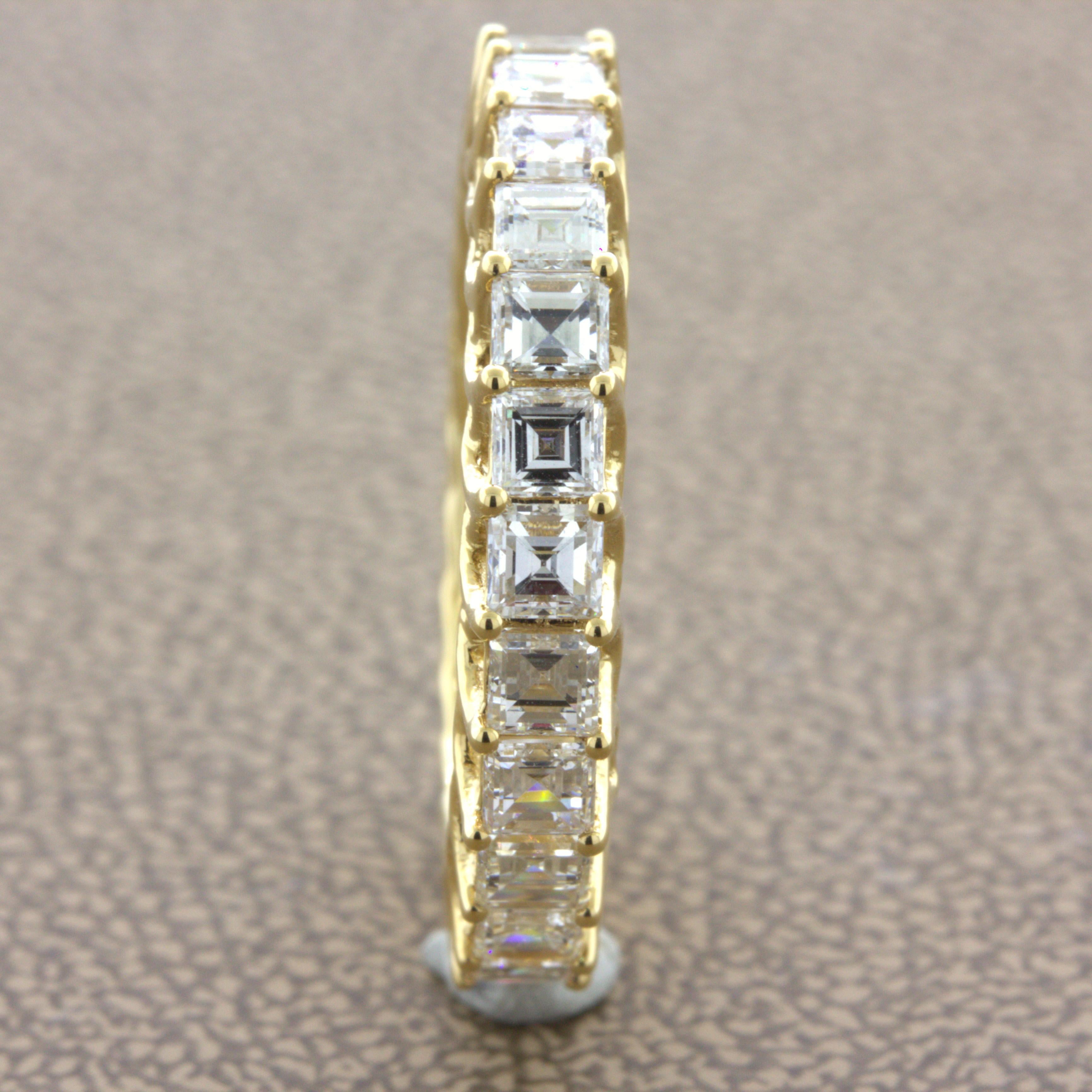 Asscher Cut 3.46 Carat Assher-cut Diamond 18k Yellow Gold Eternity Band Ring