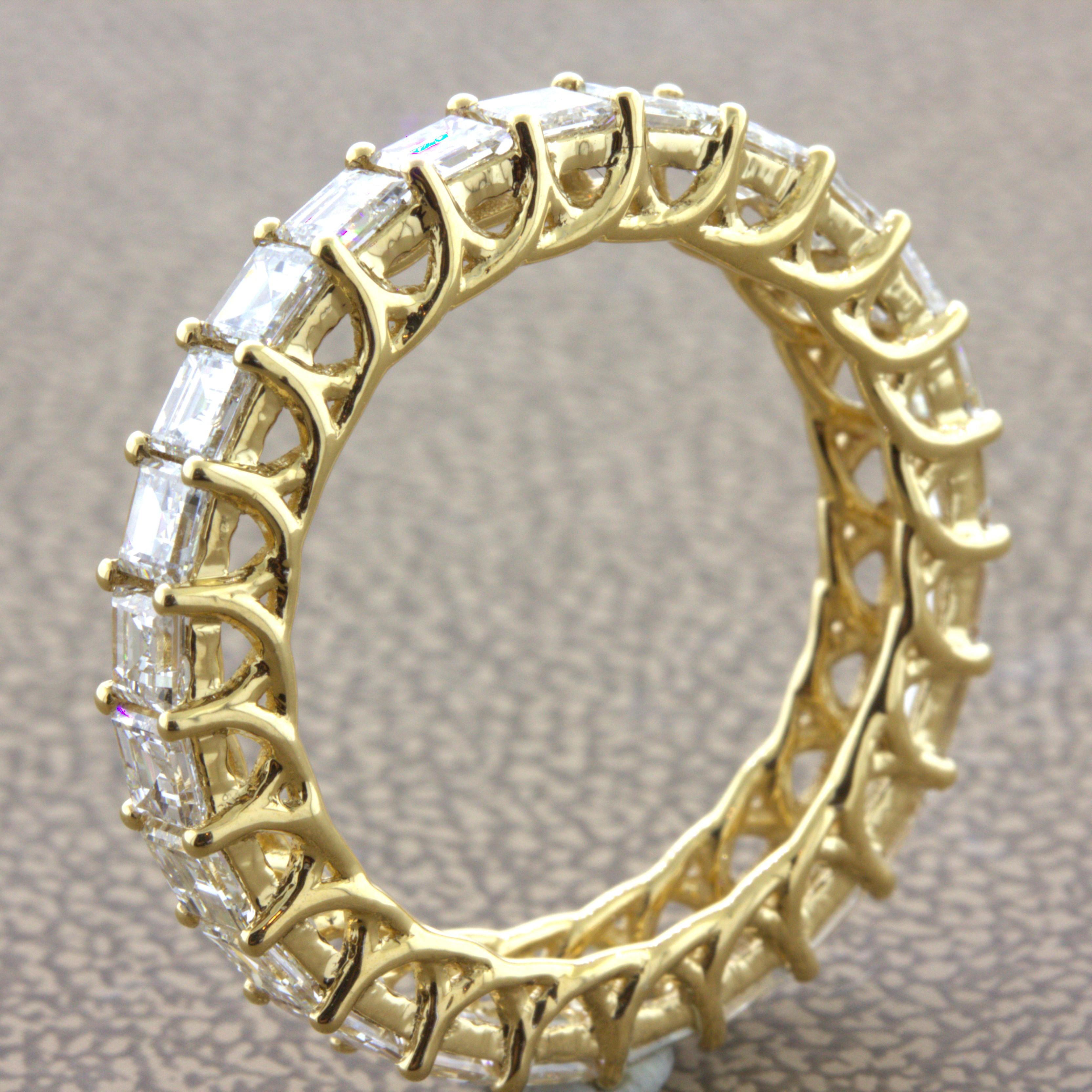 Women's 3.46 Carat Assher-cut Diamond 18k Yellow Gold Eternity Band Ring