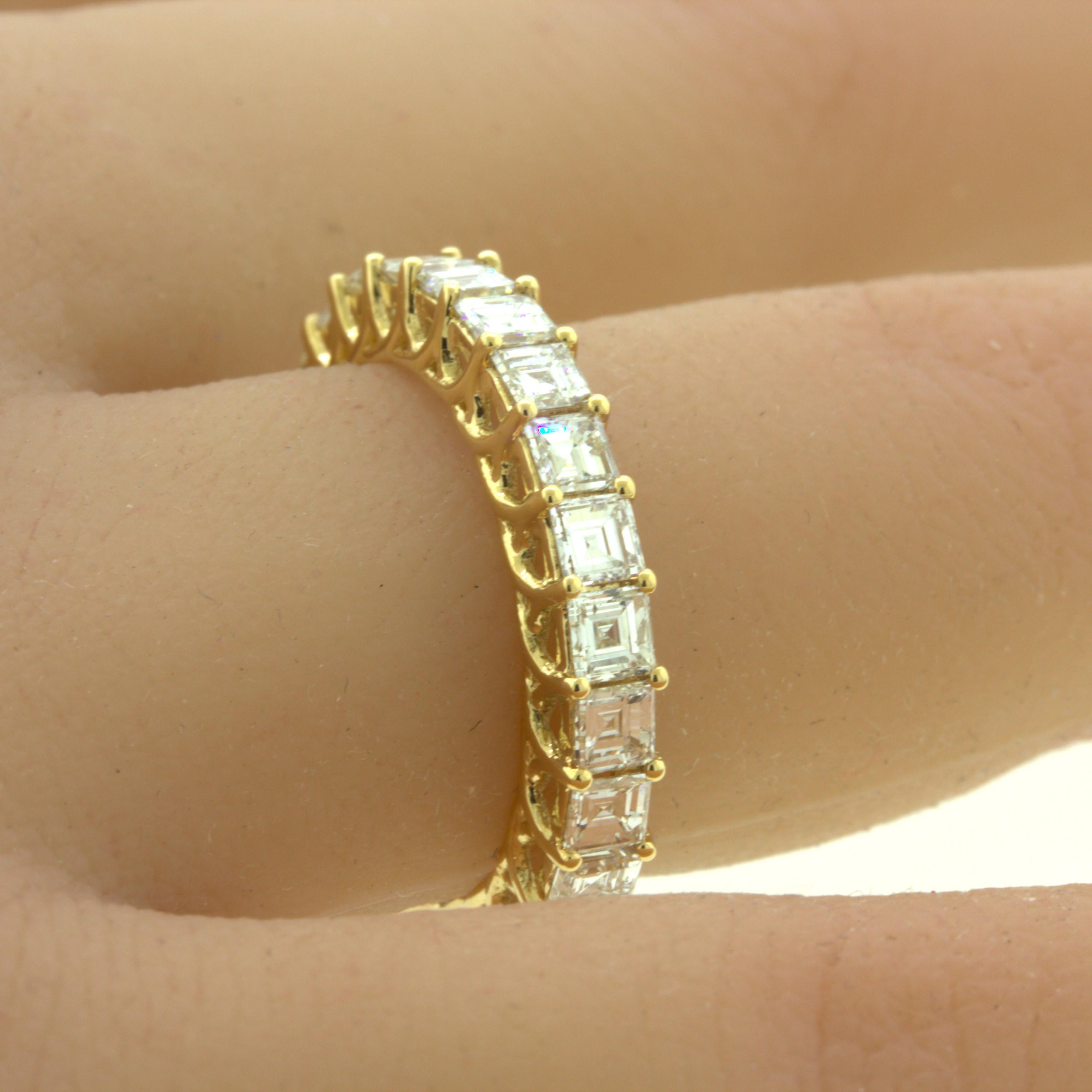 3.46 Carat Assher-cut Diamond 18k Yellow Gold Eternity Band Ring 1