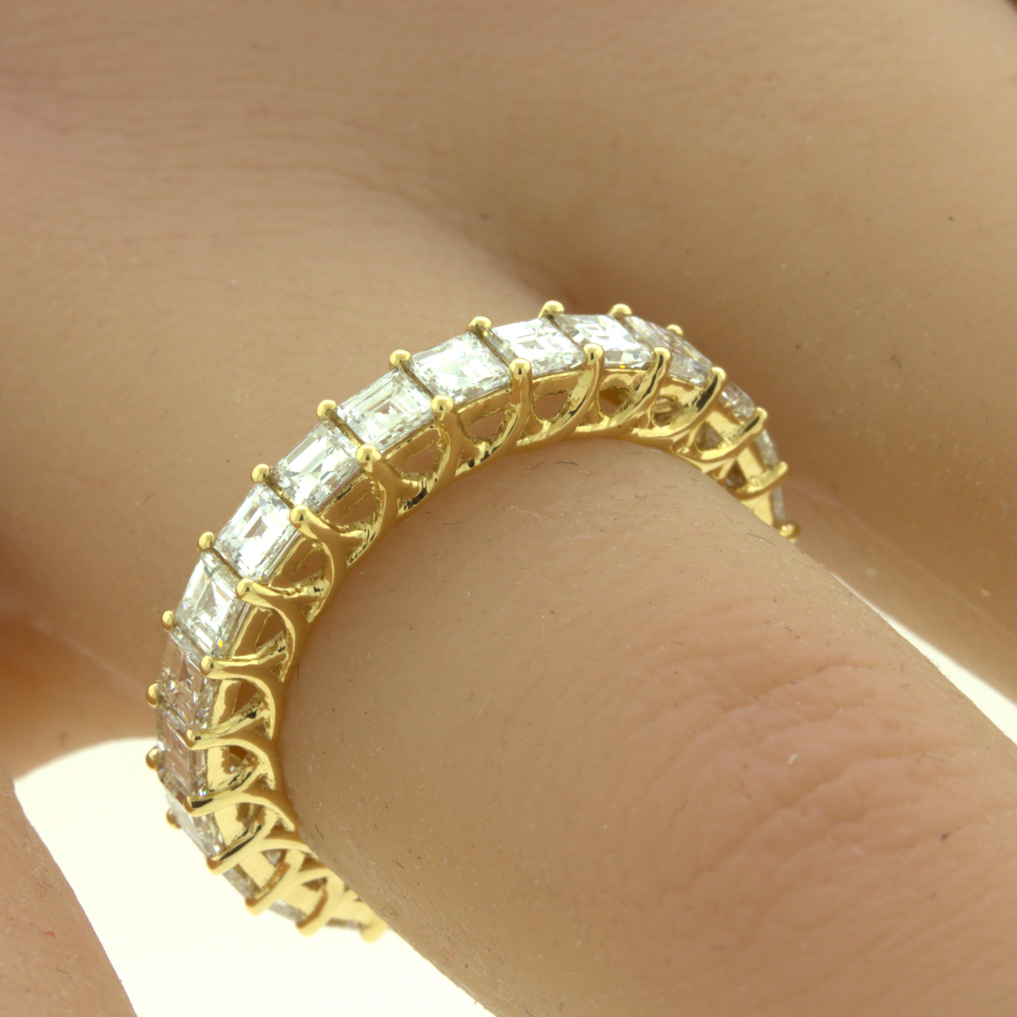 3.46 Carat Assher-cut Diamond 18k Yellow Gold Eternity Band Ring 2
